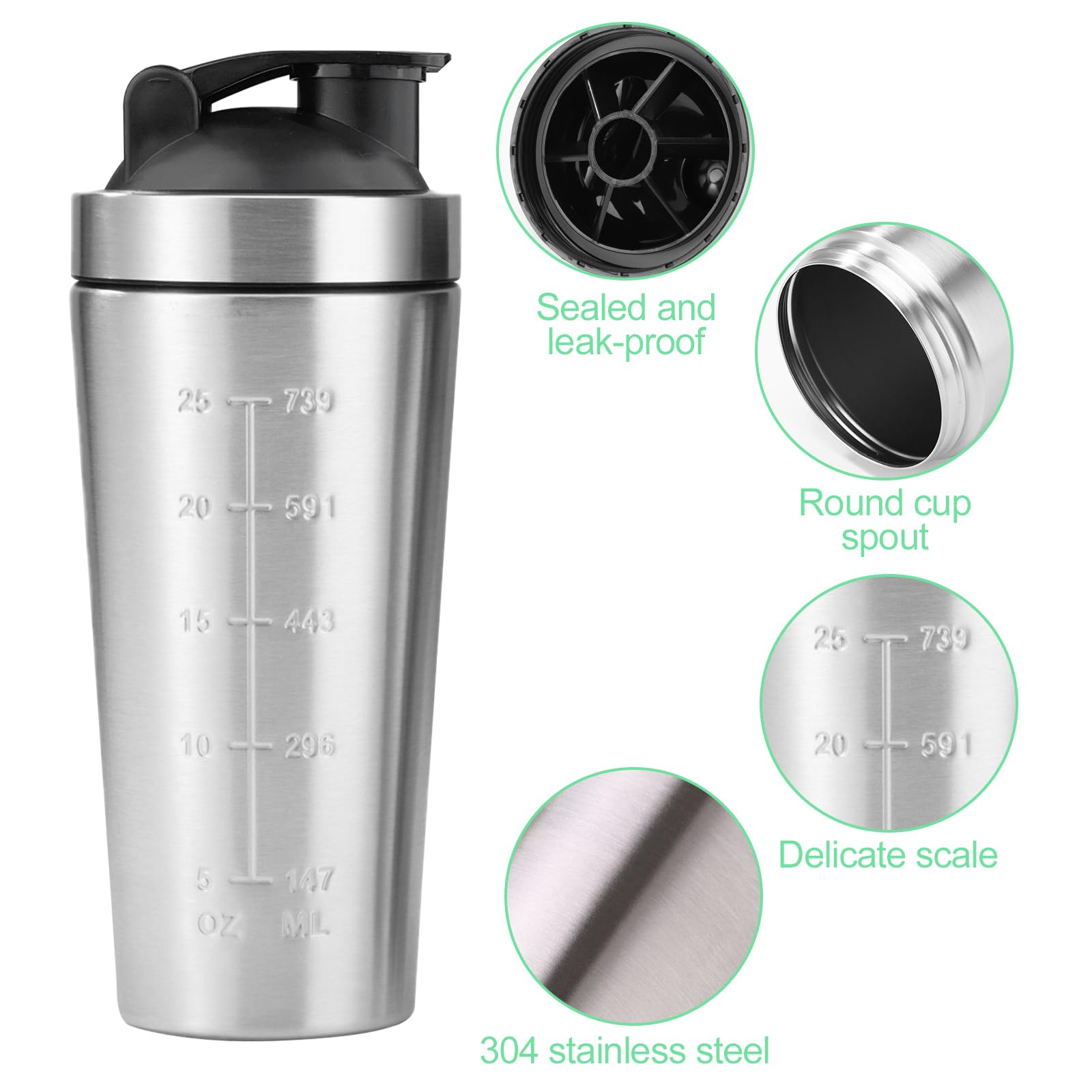 Shaker proteinowy ze stali nierdzewnej, 750 ml