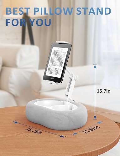 Miniatura 7 de Soporte para tableta y lector electrónico con almohada de felpa suave y 2 bandejas desmontables, soporte ajustable para tableta para cama o regazo,