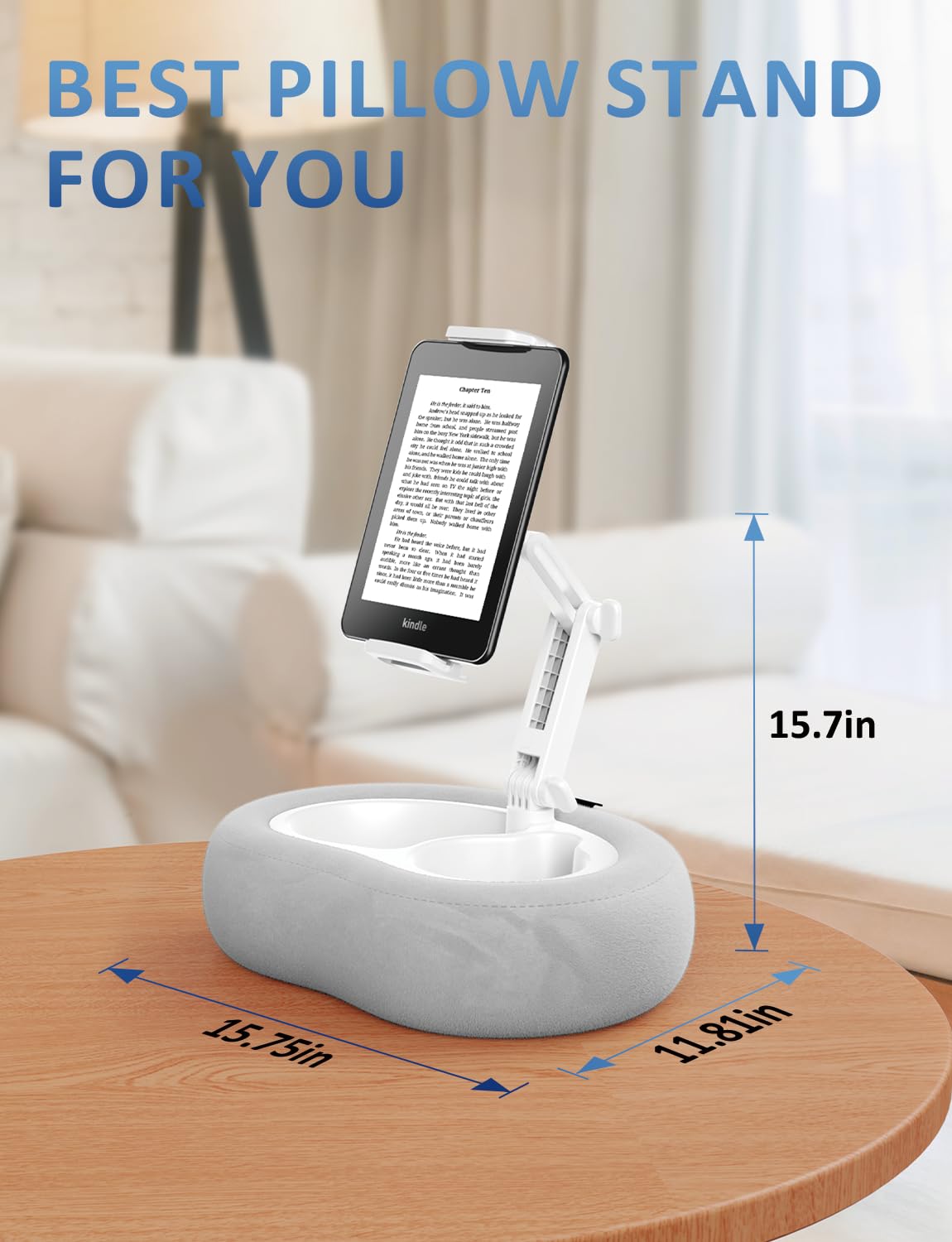 Soporte para Tablet y Sostén de Cojín para E-Reader con 2 Bandejas Desmontables & Cojín de Felpa Suave para Cama/Regazo Compatible con Kindle, Kobo, iPad, iPhone, Android, Otros Dispositivos 4,7–16.1″