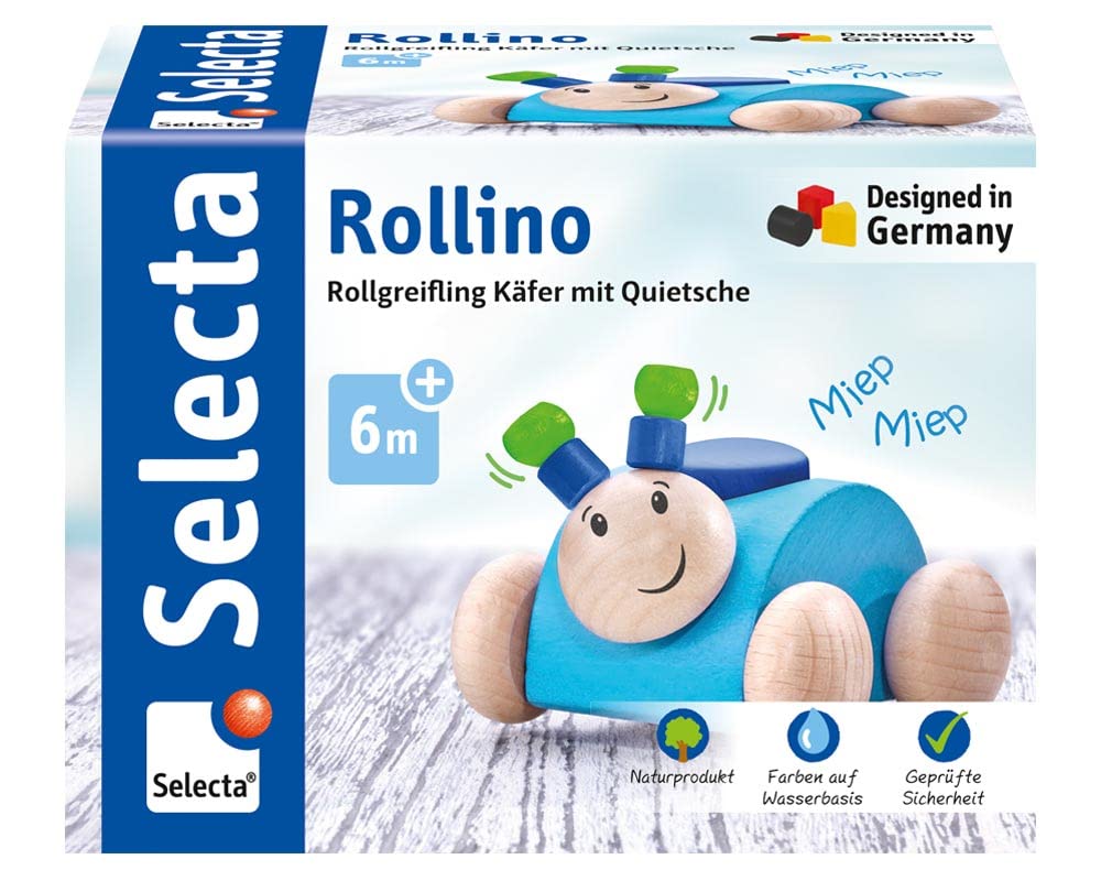 Rollino 61073 Blue Wooden Grasping Toy with Squeaker 7.5 cm