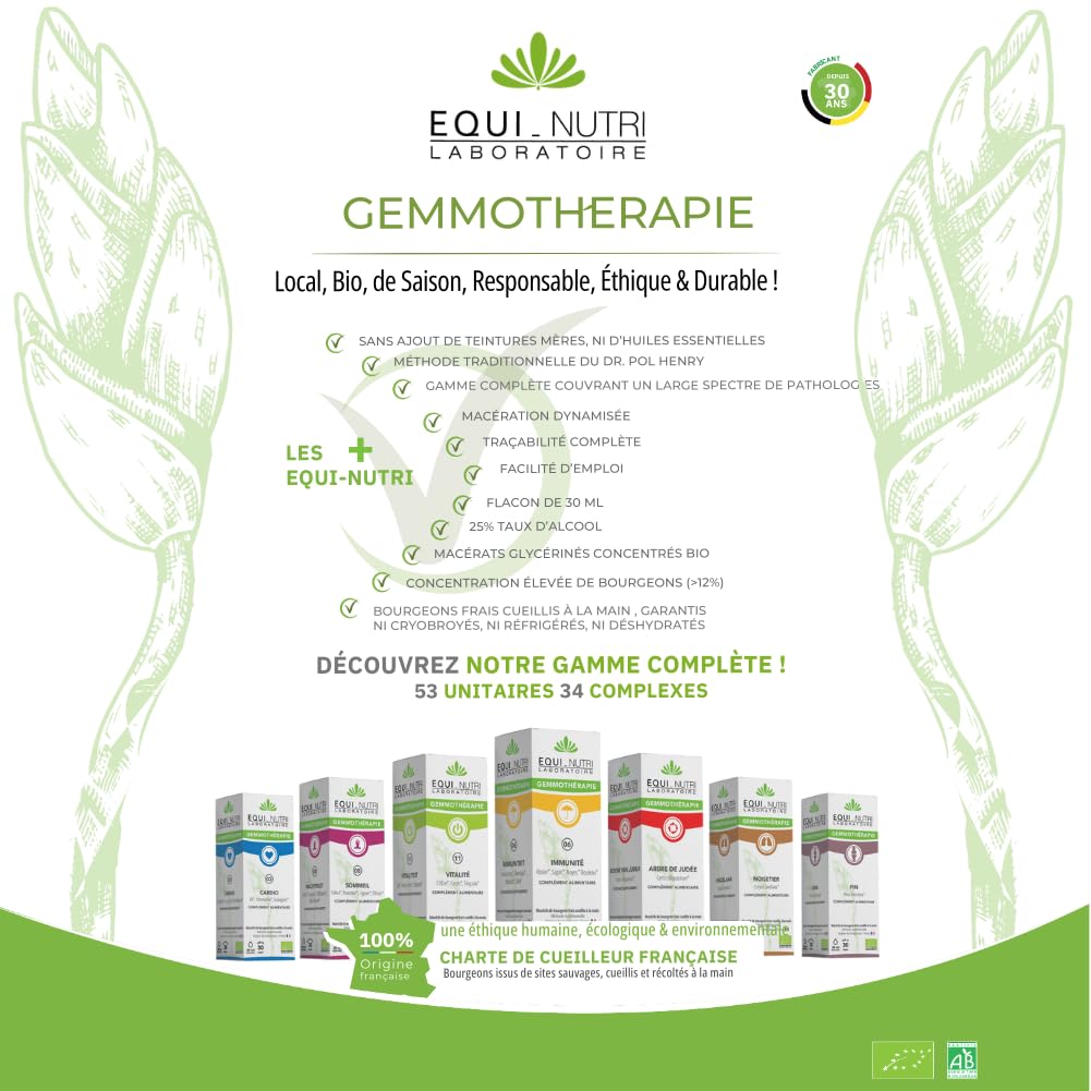 Macérât mère de bourgeons BIO de framboisier, d'airelle, de citronnier et d'aulne, confort feminin 30ml Gemmothérapie N° 16 EQUI-NUTRI LABORATOIRE