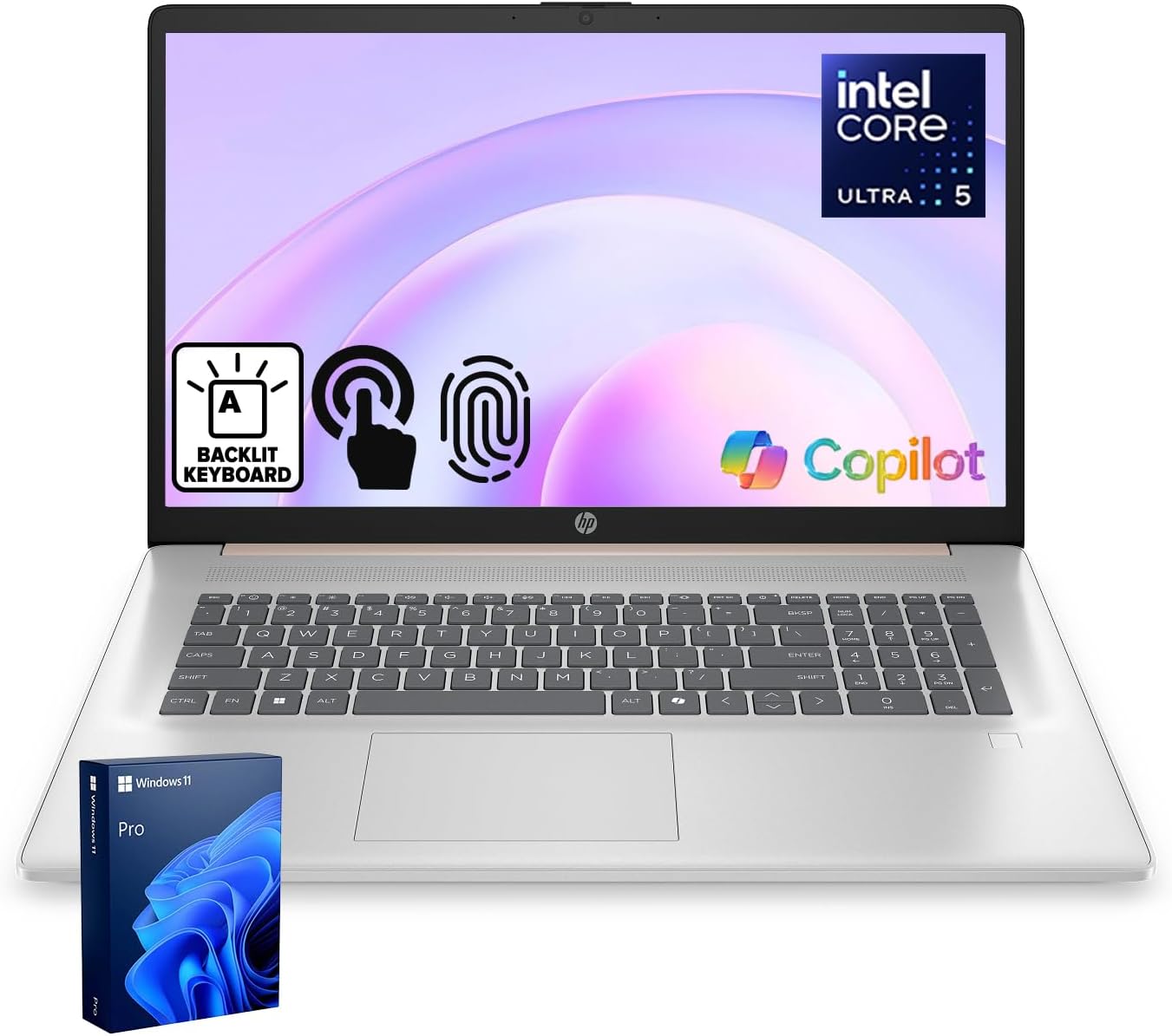 HP Essential Daily Traditional Laptop, 17.3" FHD Display, Intel Core i7-1355U, 16GB RAM, 1TB SSD, Backlit Keyboard, Numeric Keypad, Fingerprint Reader, Webcam, HDMI, Wi-Fi 6, Windows 11 Pro, Rose