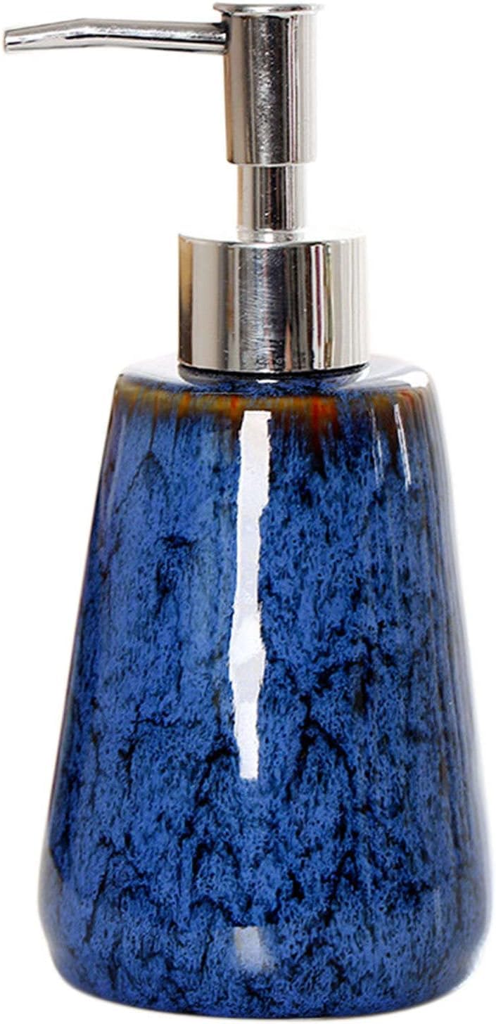 Dispenser di sapone,Dispenser di sapone colorato con pompa, Dispenser di lozione ricaricabile for piano di lavoro da bagno, Dispenser di shampoo in ceramica for doccia-blu-300ml10.6oz ( Color : Blue )