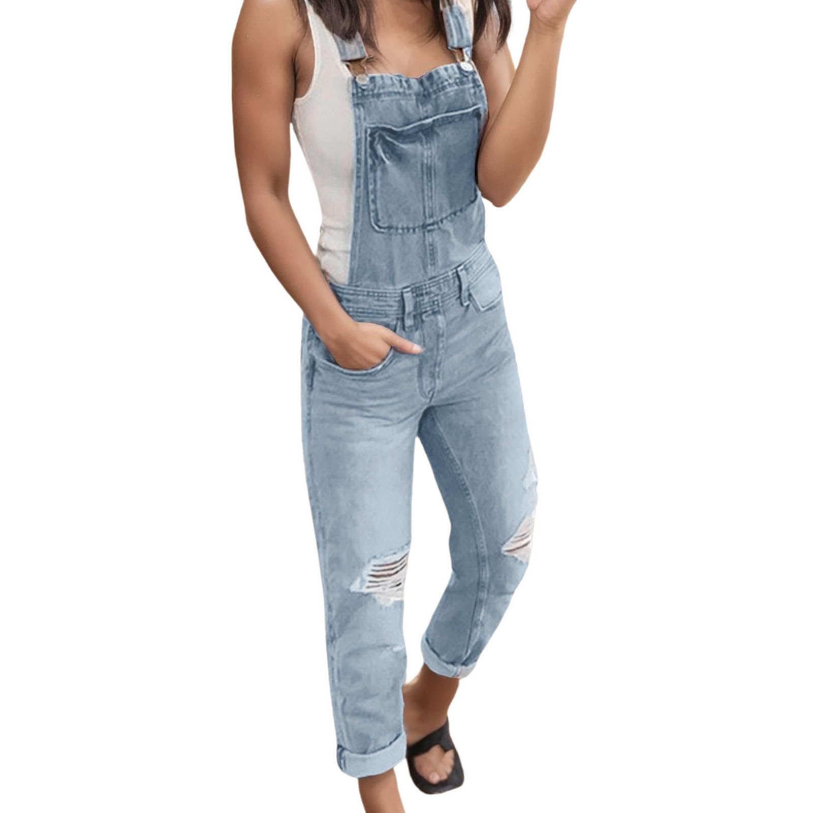 Genérico Peto Mujer Monos Pantalones Trabajo Jumpsuit Casual Ligero Mono Disfraz Vestir Tejanos Invierno Largo Vaquero para Algodón Primavera