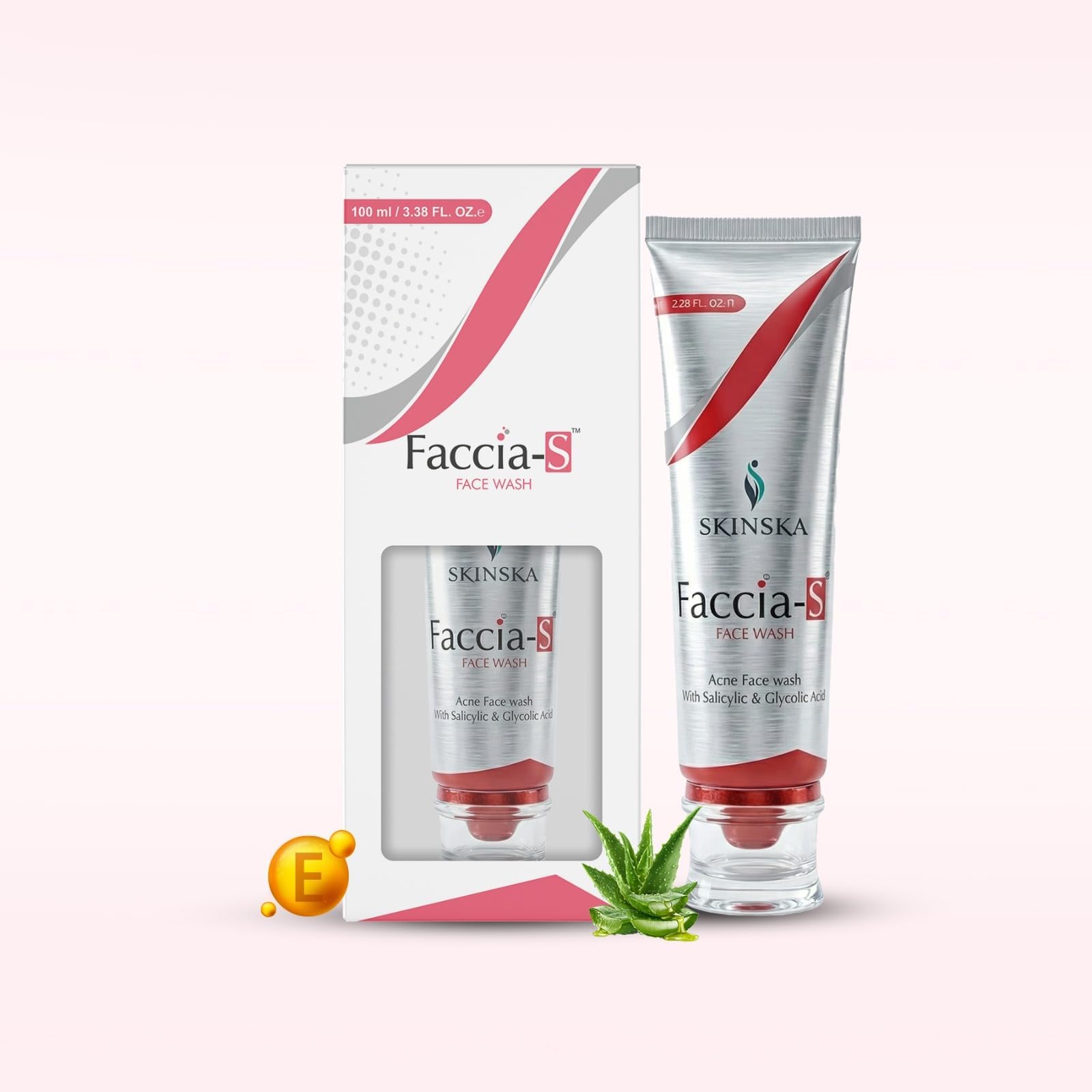 SKINSKA NATURALS - Anti-Acne Faccia-S Face Wash, 5% Aloe Vera, 1% Glycolic Acid, and 2% Salicylic Acid Preventing Breakouts, Acne scars, Aging Signs Restoring Skin Moisturisation 100ml