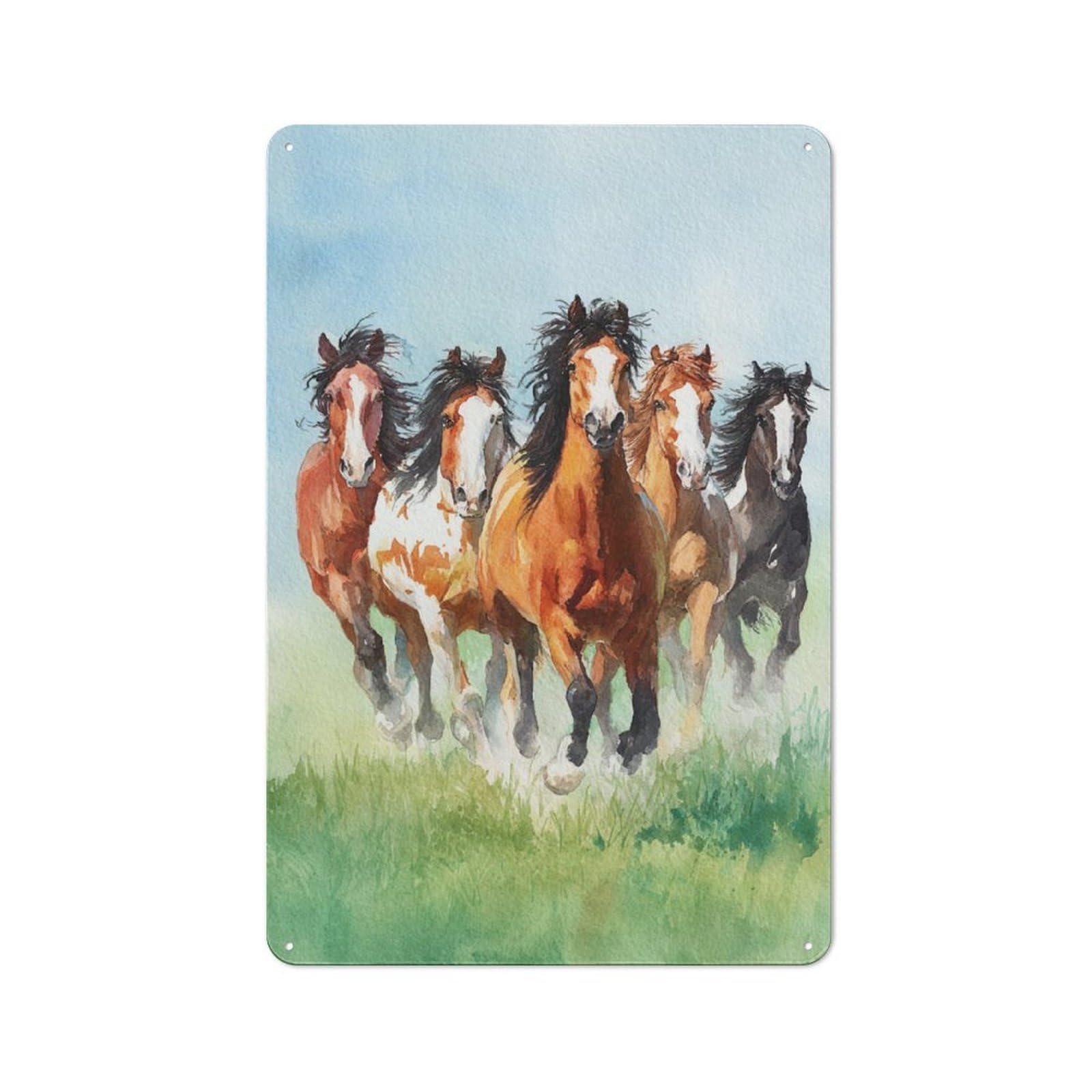 Junmoney Horses Galloping In Field Tin Sign With Design 30X20cm, Vintage Workshop Wall Decor For Tool Room, Garage, Studio Or Home Bar