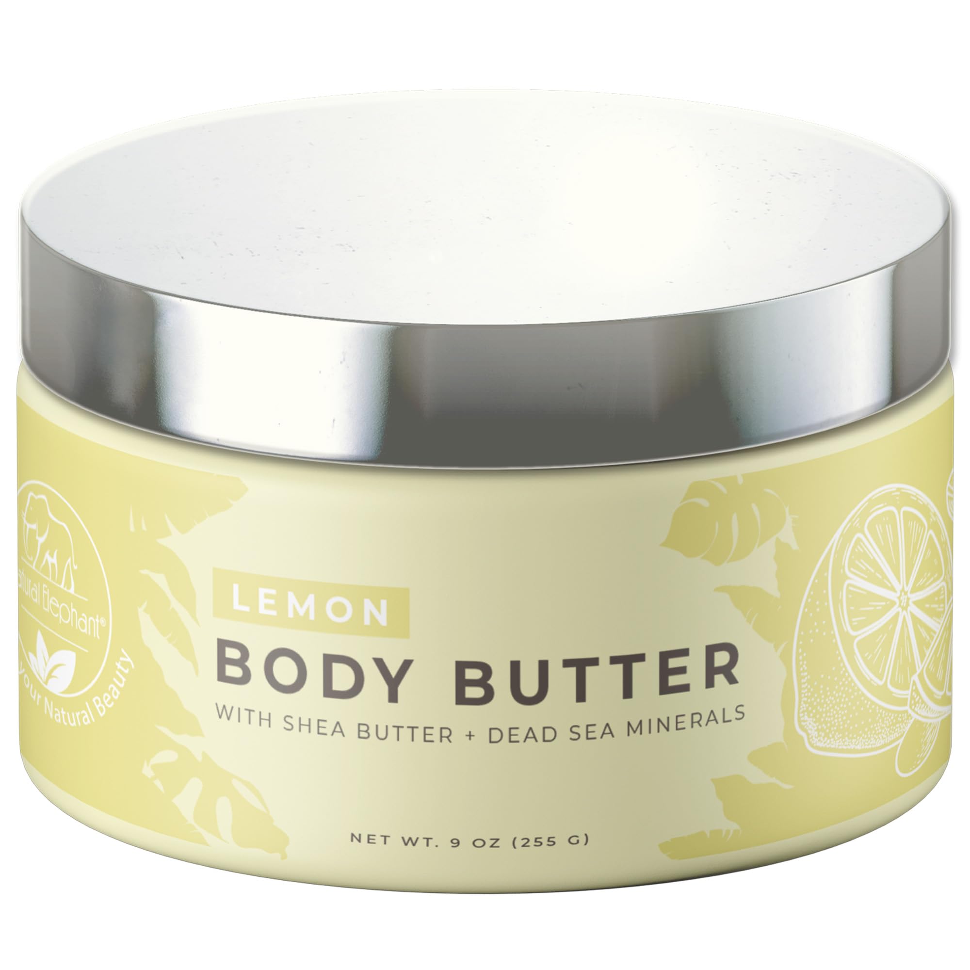 Natural Elephant Body Butter with Shea Butter, Dead Sea Minerals & Vitamin E - Luxurious Moisturizer, Hydrating Cream, Cruelty-Free, Paraben-Free, 9 oz (Lemon)