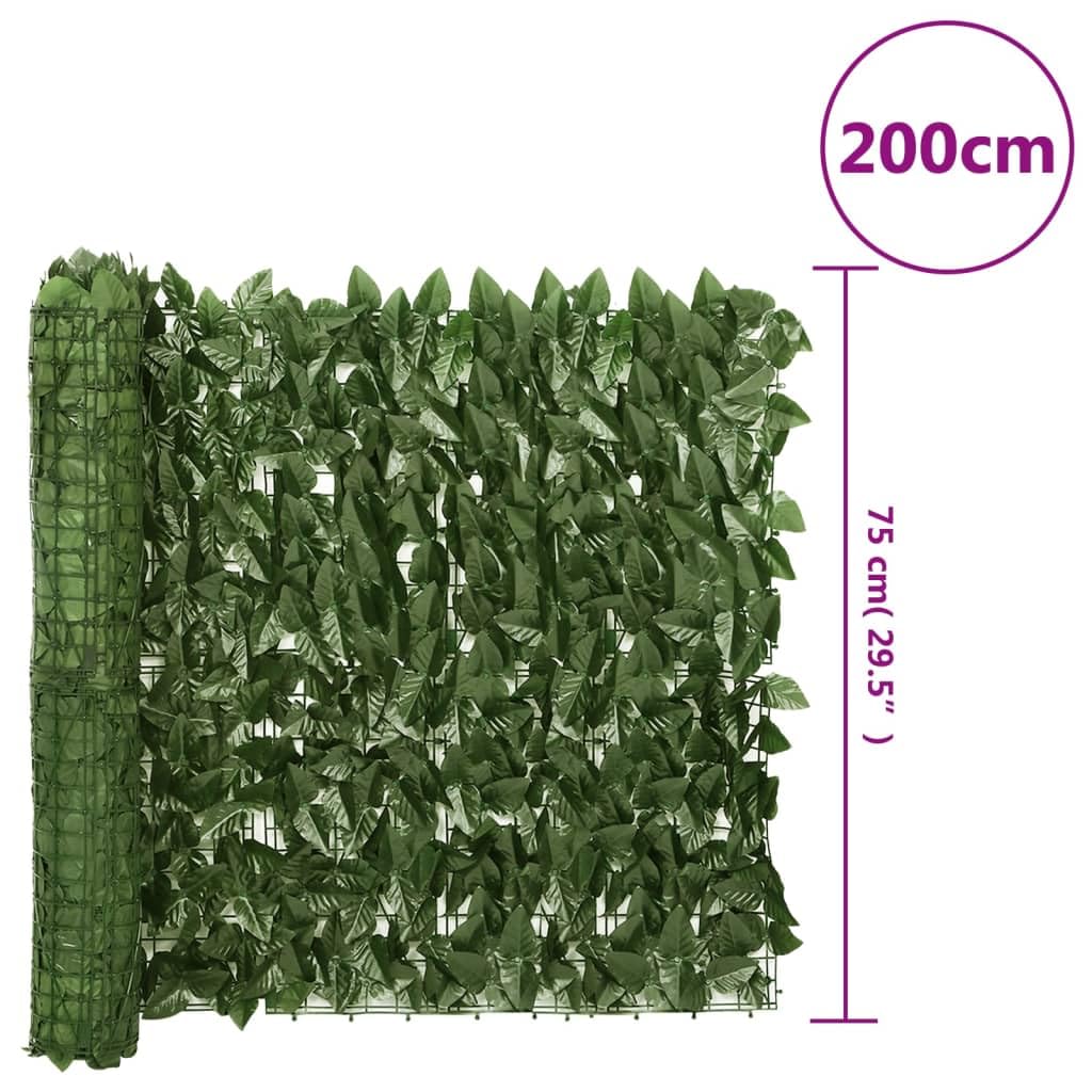 Osłona balkonowa z ciemnozielonymi liśćmi 200 x 75 cm, na taras i do ogrodu, jako dekoracyjna i praktyczna ochrona przed wzrokiem liści