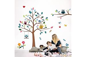 Cheerful Safari Nursery Wall Decor Woodland Jungle Wall Decals with Owls & Tree