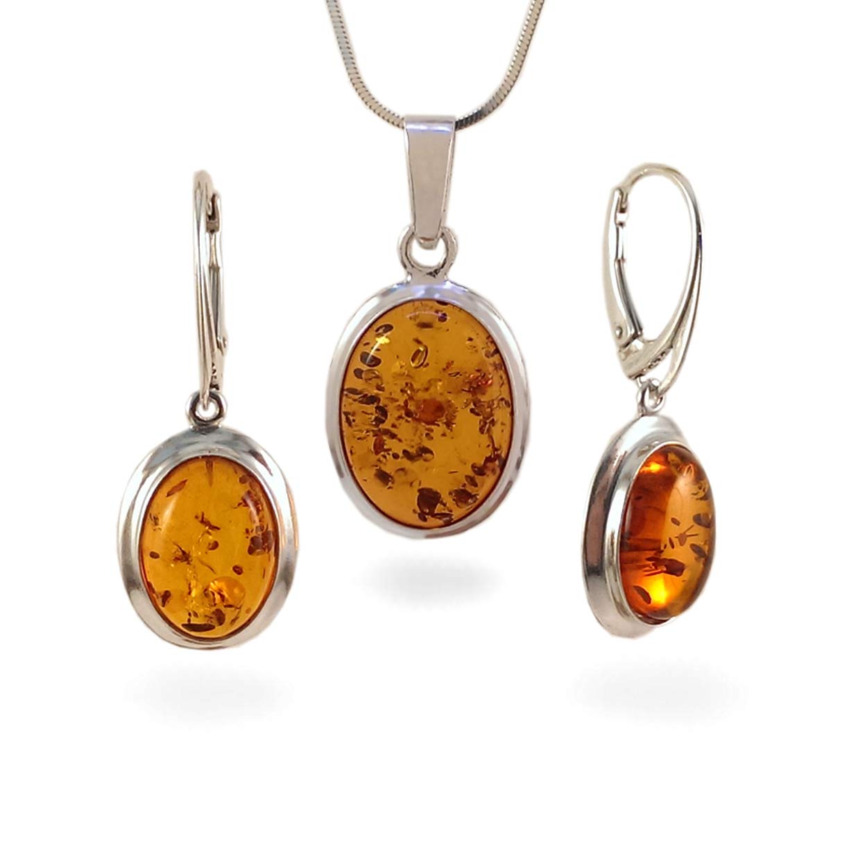 ZaNa DesignAmber Pendant & Earrings set, Sterling Silver Amber Jewellery, Real Baltic Amber Jewelry set, Gift Jewelry, Honey amber jewelry