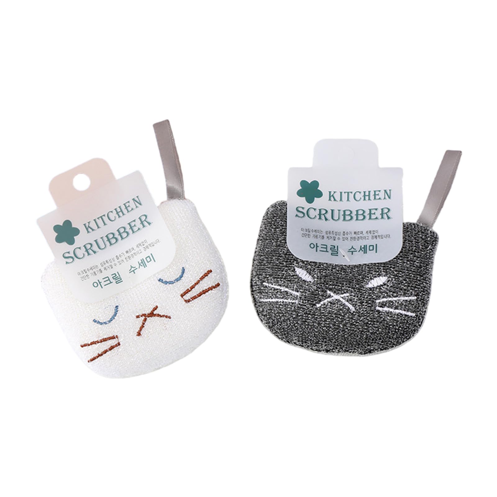 2PCS Lovely Cats Shape Sponge Scrubbers for Kitchen Dishwashing and Cleaning with High Absorbency Household Essential Cartoon Kitchen Scrubber