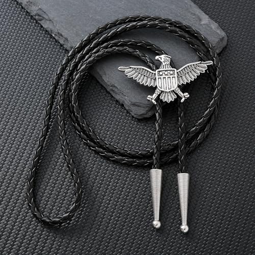 Image of Btilasif Bolo Tie for Men, Vintage Eagle Western Cowboy Tie Leather Necklaces Neckties, Western Accessories for Women Men, Silver