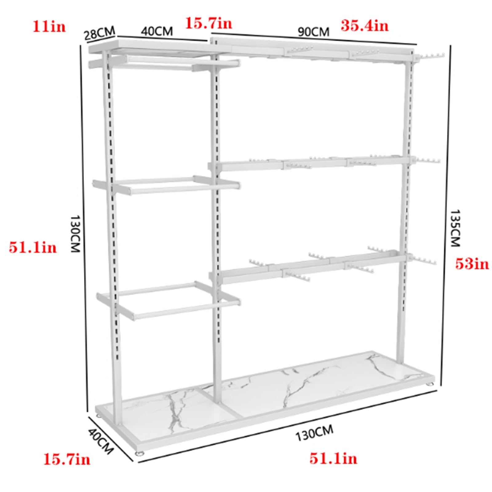 130 x 40 x 135 cm bielizna skarpetkowa stojak na biustonosz organizer na strój kąpielowy, metal, stojak ekspozycyjny na bieliznę handlową, wolnostojąca półka do przechowywania odzieży, na targi