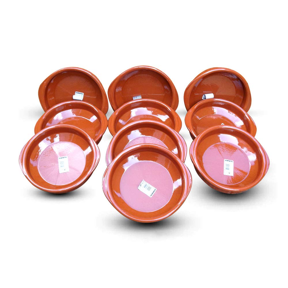Set of 10 Spanish Terracotta Tapas Dishes/Cazuelas - 18cm Diameter