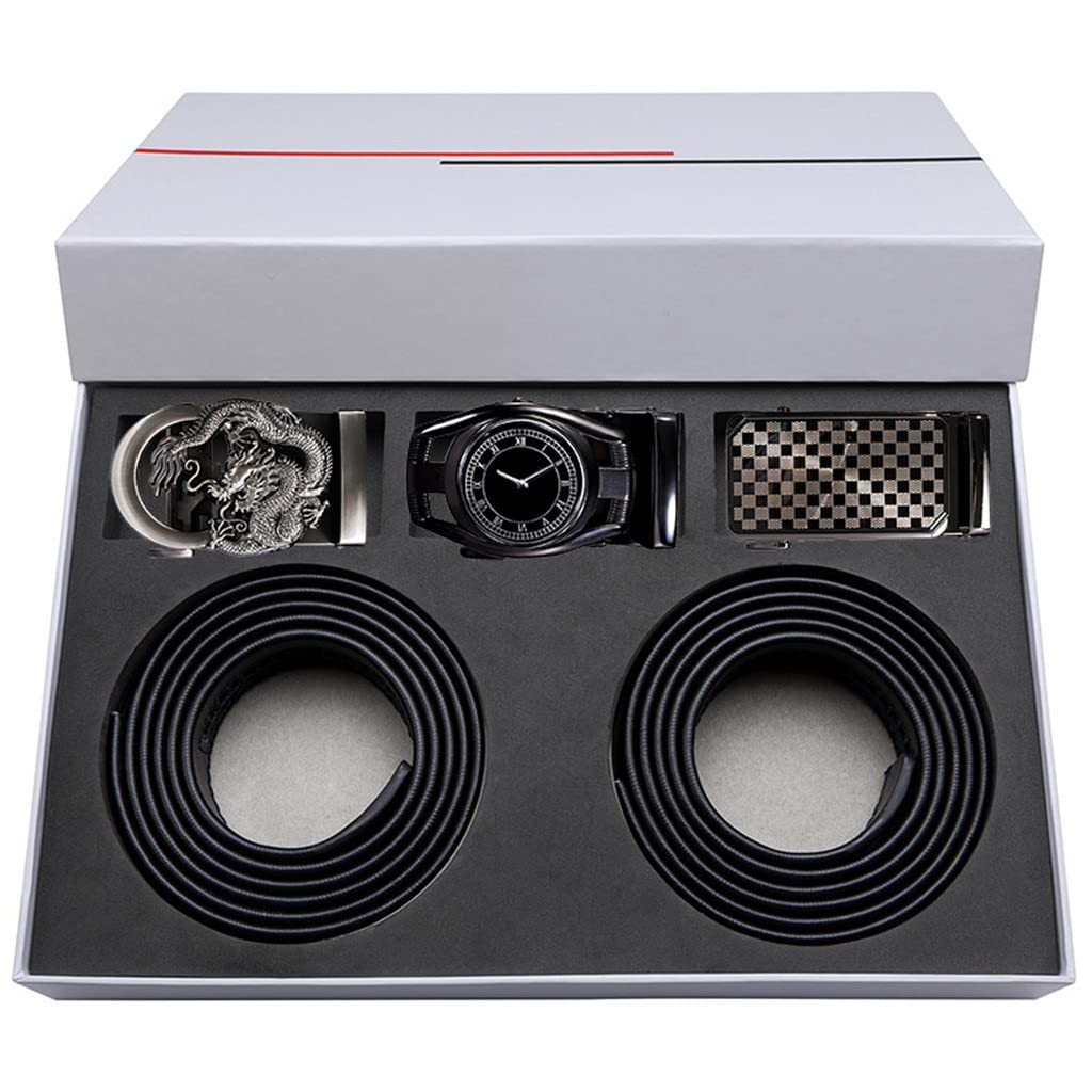 Belt and Box for Men Gift Business Style Black Leather Buckle Waistband Straps for Men Jeans Trouser Color
