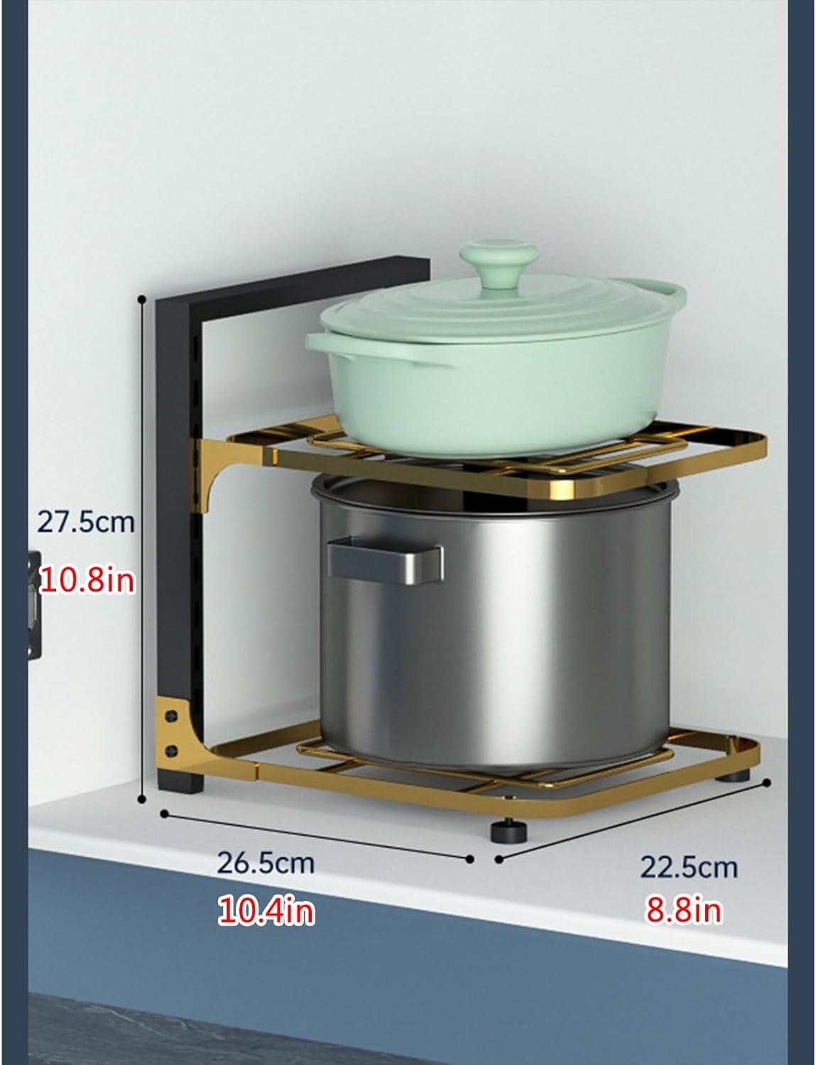 調節可能 キッチン用ポット＆パンオーガナイザーラック 床置き 調理器具スタンド 頑丈な ポットラックオーガナイザー 鋳鉄製調理器具用