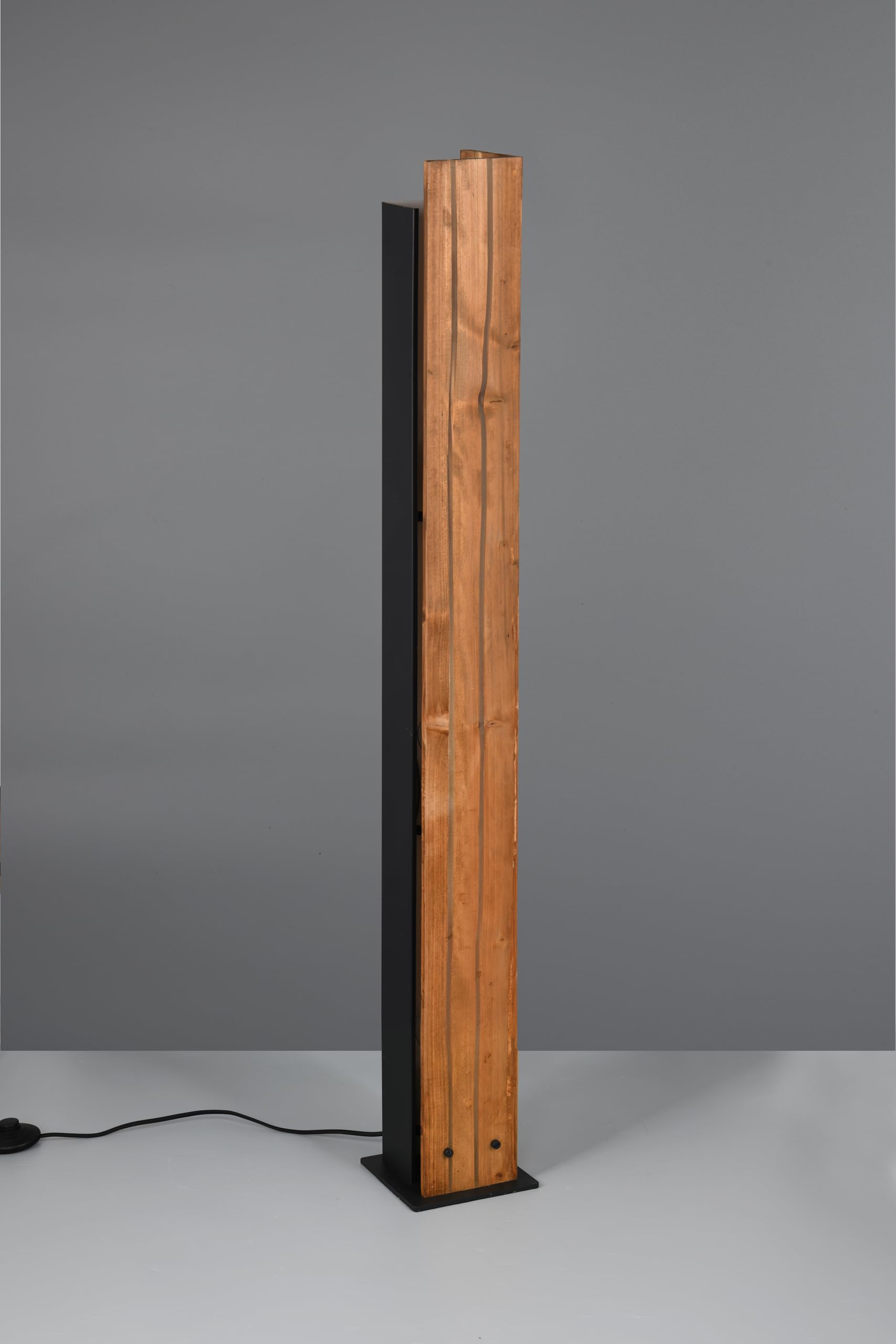 Trio Leuchten Lámpara de Pie KARUNI 463300330, Negro Mate Metal, Madera Natural, excl. 3x E27