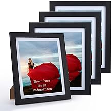 SPEPLA 8x10 Picture Frame Matted to 8x10 Photo or 9x11 without Mat, 4 Pack Wooden Frames 8x10 Black for Wall or Tabletop Display