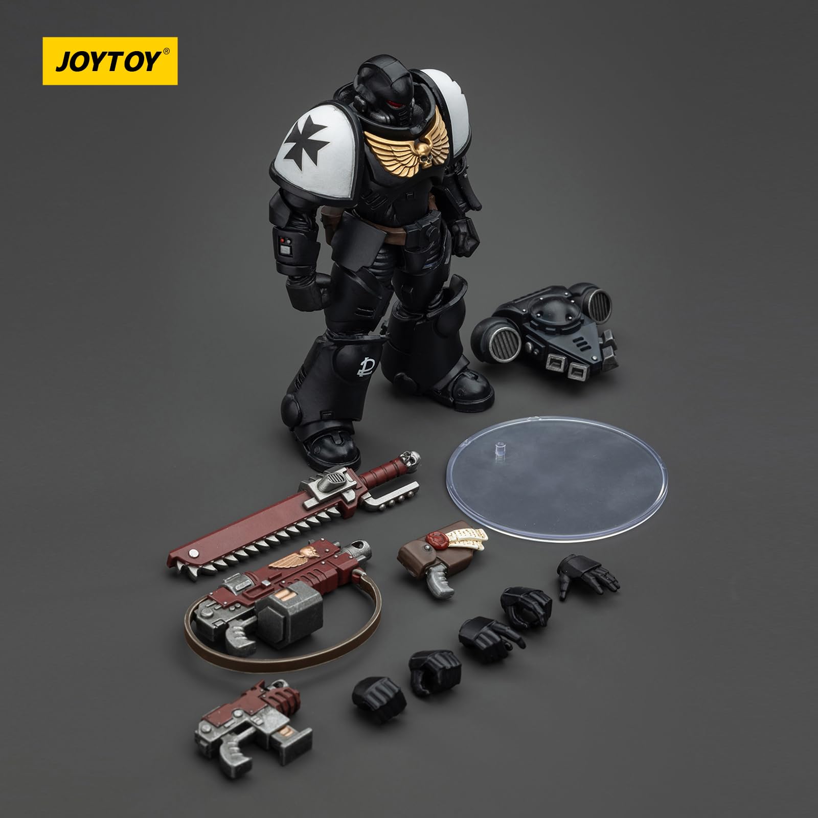 JOYTOY Warhammer 40k Space Marines, Space Marines Black Templars Outriders Brother Valtus 1/18 Action Figure