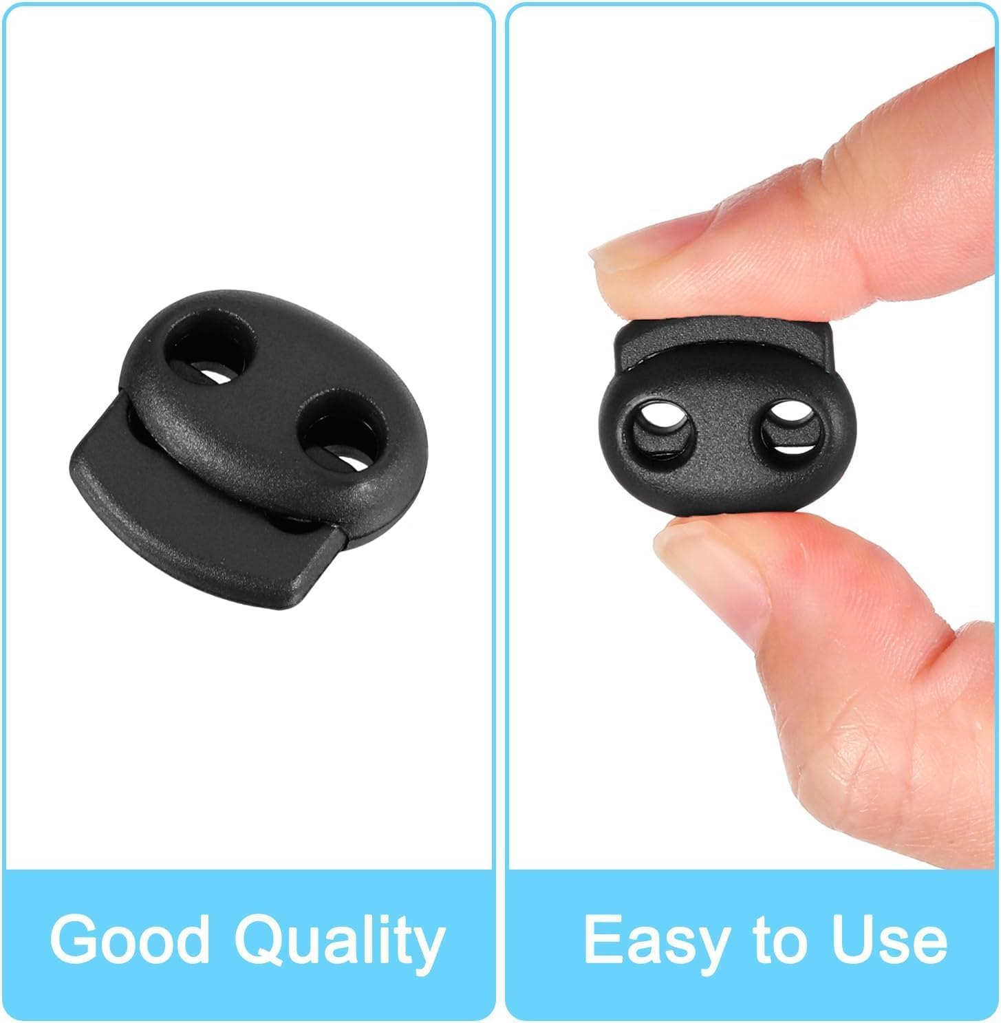 20PCS Plastic Cord Lock End Toggle Double Hole Spring Stopper Fastener Slider Toggles End