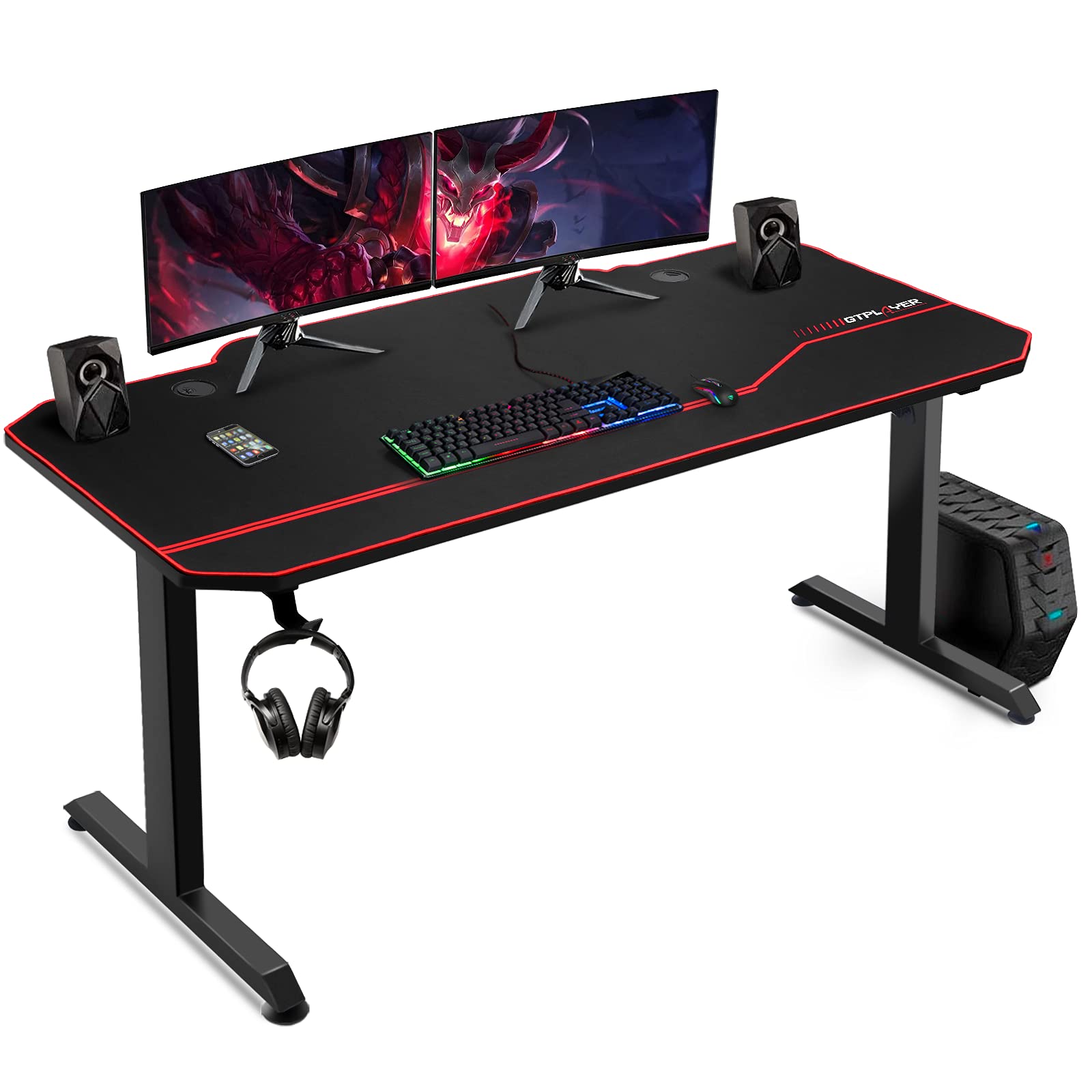 GTPLAYER Gaming Desk 140cm Computer Desk Home Office Desk with Free