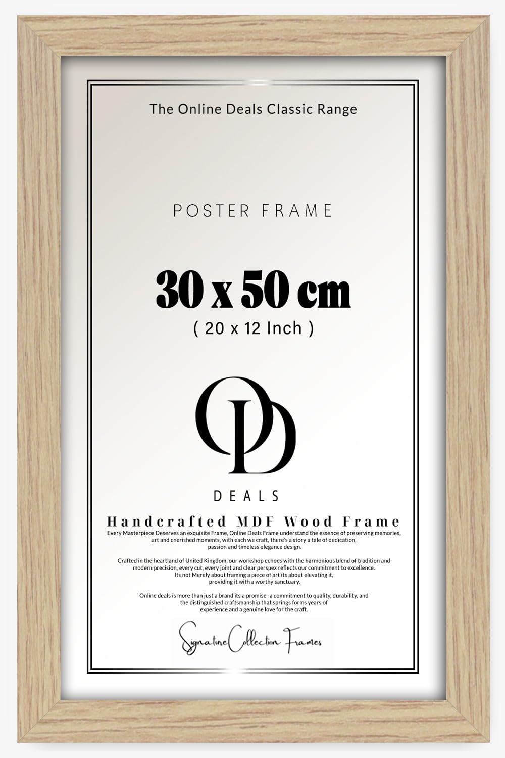 Od Deals Oak 30X50 Cm Mdf Poster Frame | Rich Finish With Shatterproof Acrylic Front | Classic Engineered Wood Picture Frame For Wall Art & Certificates (Oak)