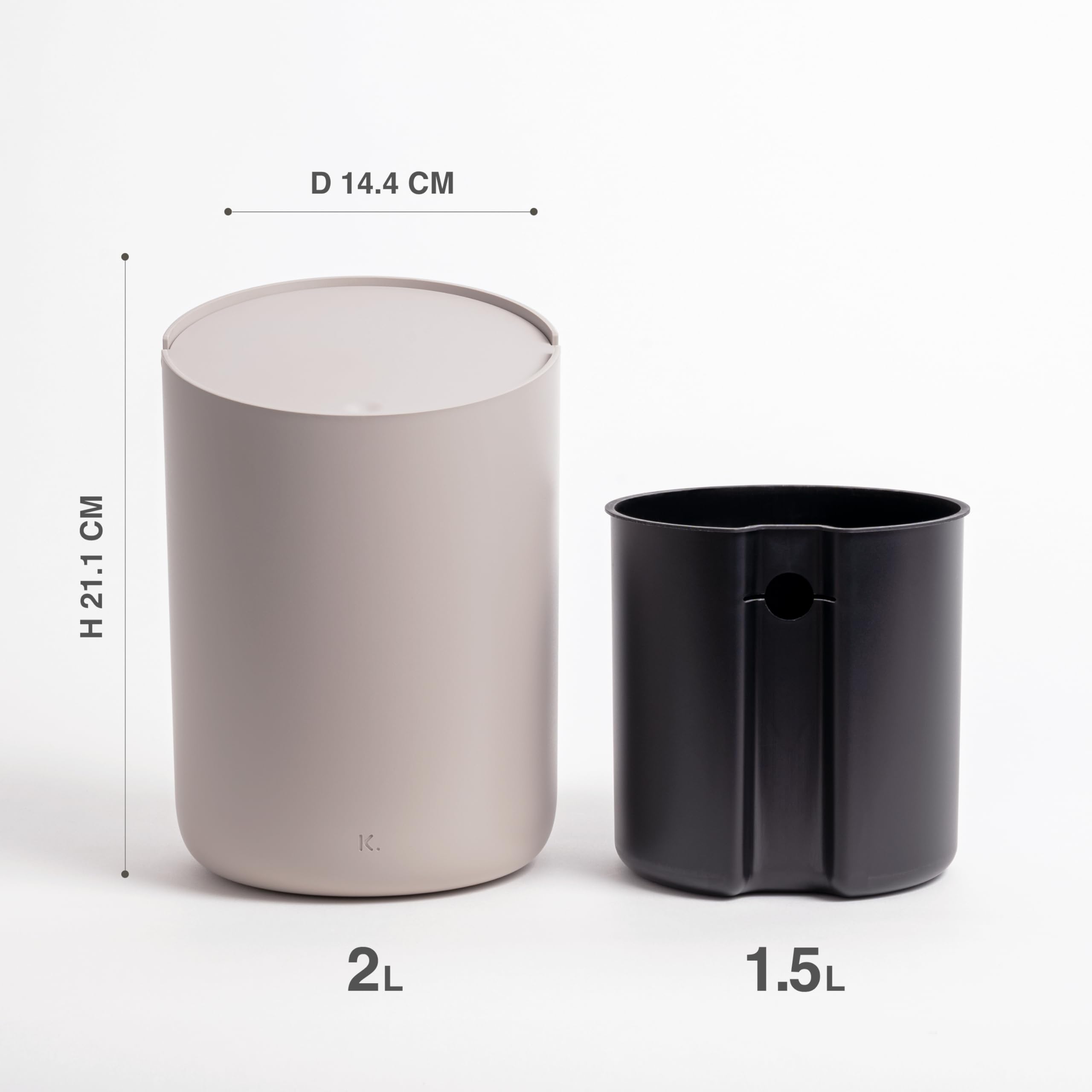 Kazai.® Mały Kosz na Śmieci 'Tove' - Ekskluzywny Miniaturowy Kosz Projektowy z Berlina | Do Łazienki, Kuchni i Biurka | Pojemność 1,5L, Antypoślizgowy, Wewnętrzny Kosz | Taupe