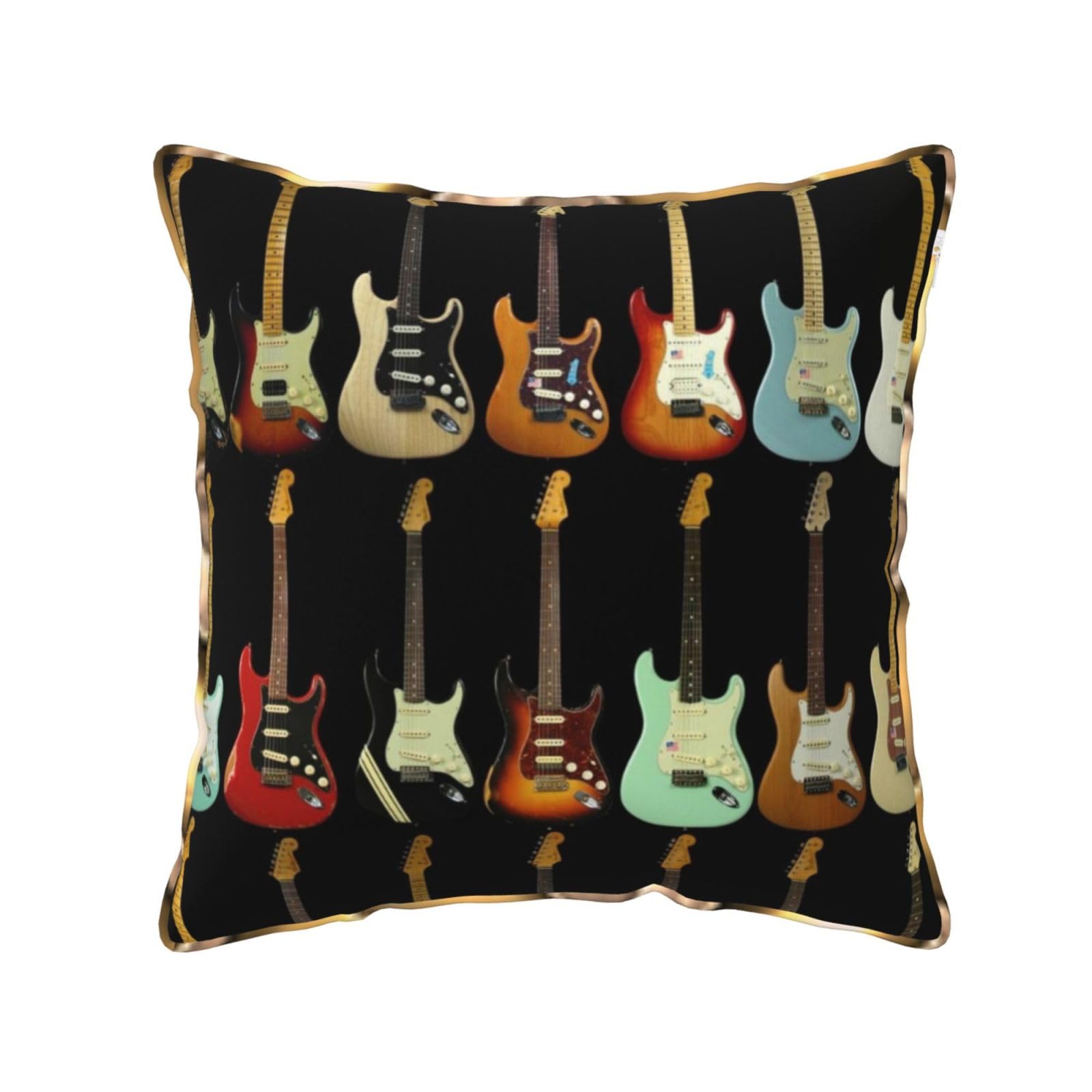 AUBKFELD Art Guitar Pattern Printed Velvet Cushion Cover 40x40 CM with Gold Edging Strip, Square Pillowcase Soft Throw Pillow Covers Case Decorative for Living Room Sofa Couch Bed Bench