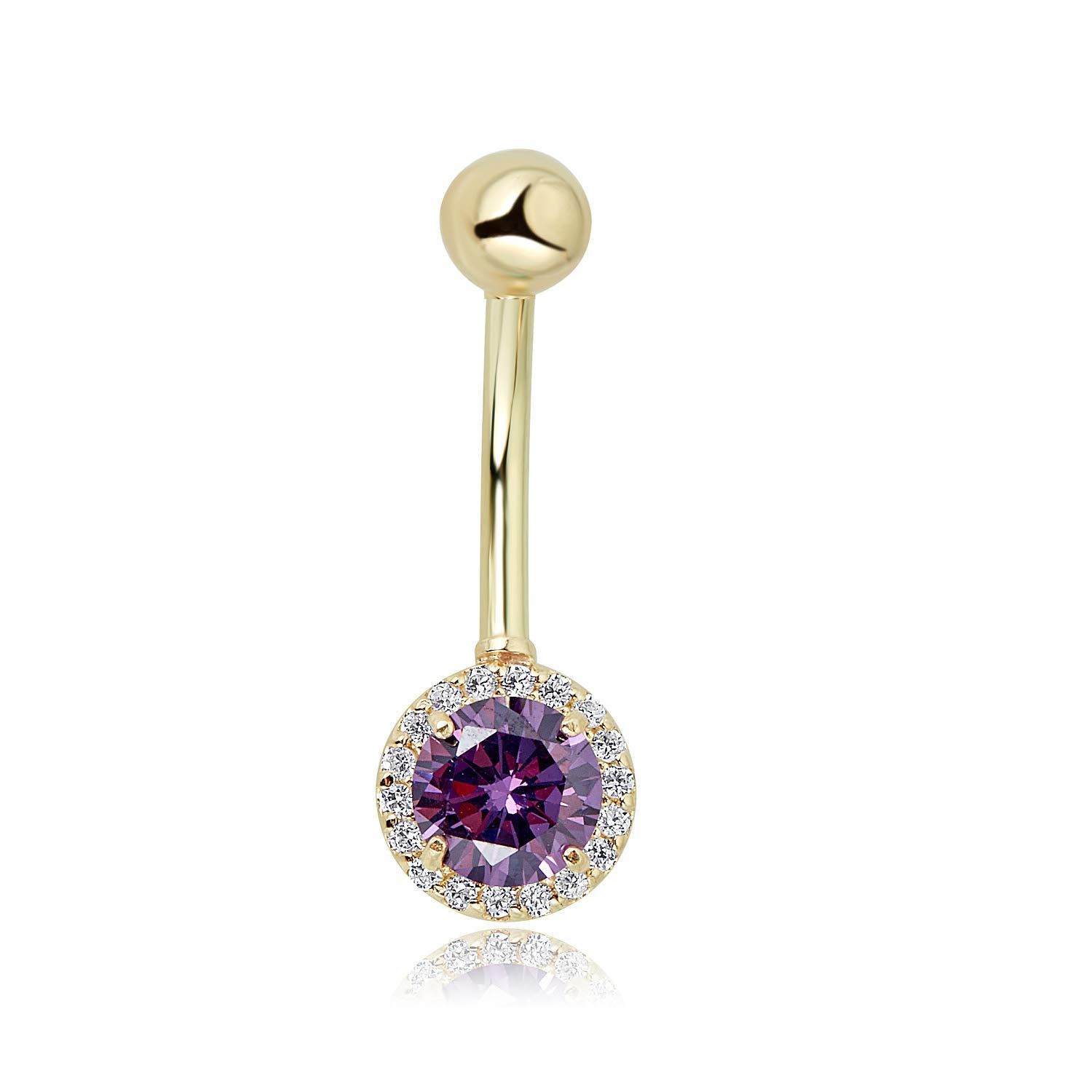 AVORA 10K Gold Simulated Diamond CZ Frame Belly Button Ring Body Jewelry (14 Gauge)