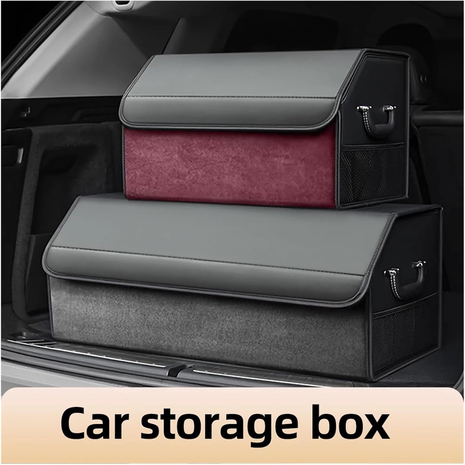Suede Leather Car Trunk Organizer - Large Capacity Foldable Storage Box | Portable Multi-Functional Tool Organizer | Premium Auto Accessories for SUV/Sedan (Black/Brown)(UV Black M)