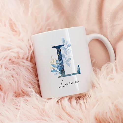 Vista 28 de Taza de café floral con monograma con nombre inicial personalizado, 11 15 onzas, taza de café con nombre personalizado con letra del alfabeto, Letra