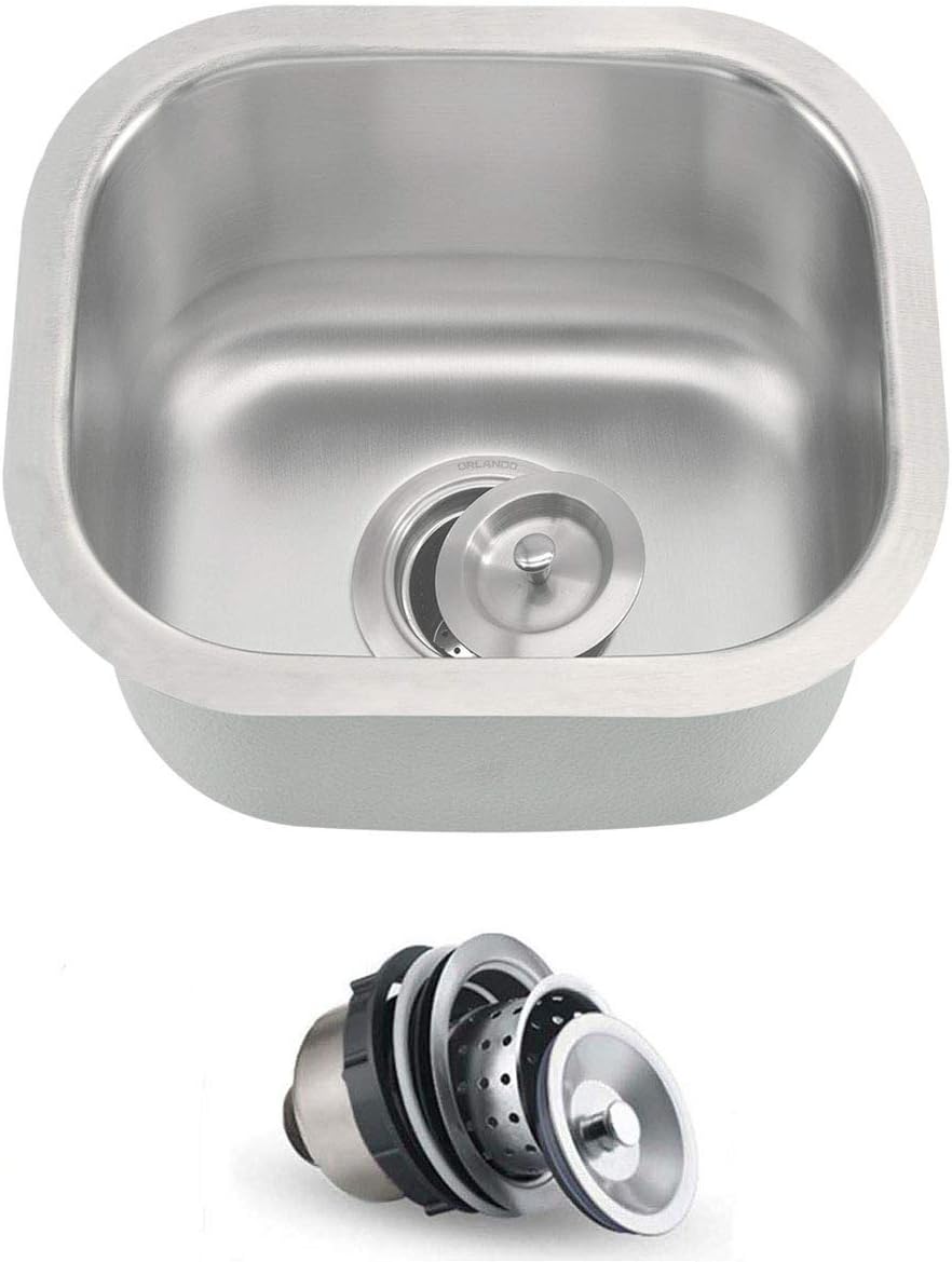 13'' Square Undermount Stainless Steel Single Bowl Kitchen Sink