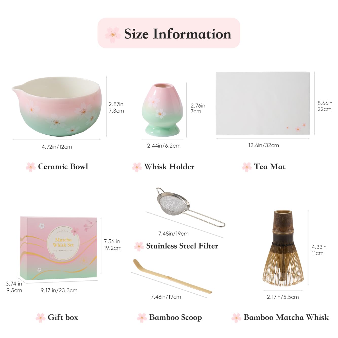 ComboJoy Zestaw trzepaczki Matcha – zestaw japońskiej ceremonii parzenia herbaty z ceramiczną miską, fioletową trzepaczką bambusową (Chasen), uchwytem, przesiewaczem i szufelką, kompletny zestaw