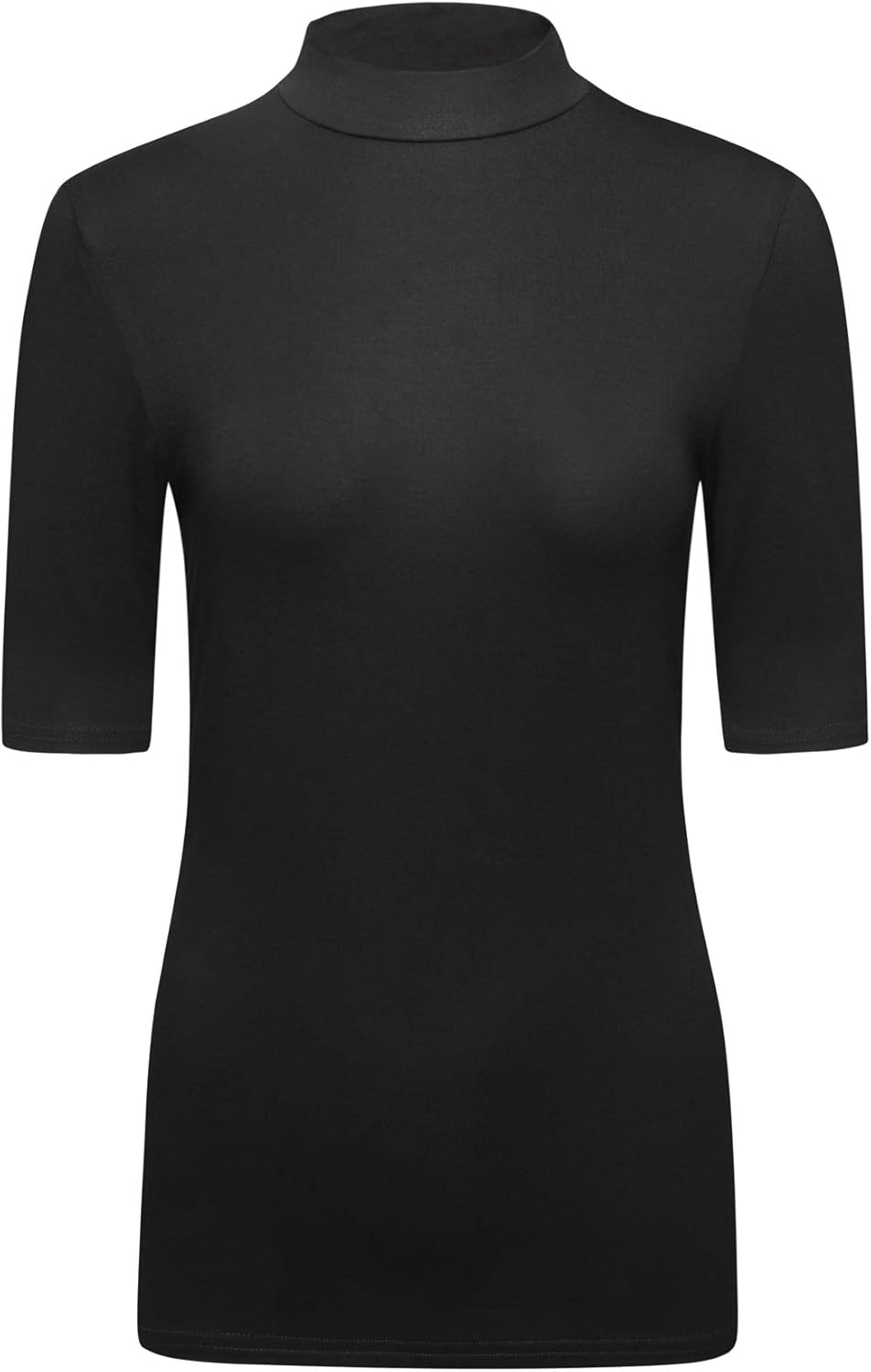 OThread & Co. Women's Half Sleeve Mock Neck T-Shirt Basic Stretch Layer Comfy Casual Top Small Black