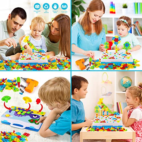Mosaic Drill Set For Kids，Boys Girls Toys Age 3-8，Stem Learning Toys,Educational Activity Preschool Toys，Educational Activity Preschool Toys，Creative Mosaic Electric Drill Set，224 Pcs Drill Puzzles #TOP2