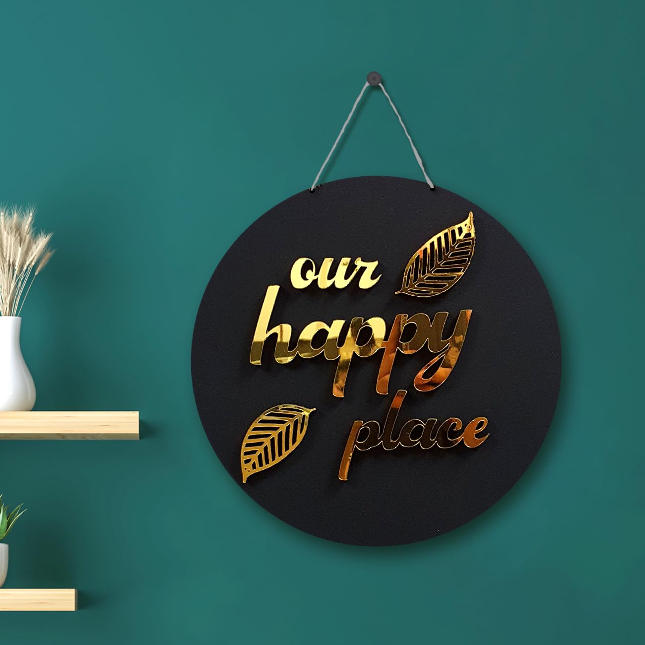 Art Street Wall Décor Black & Gold-Toned Our Happy Place Wall Sign MDF for Home Decoration, Round Shape Wall Hanging, Decorative Home Décor for Living Room, Black (10X10 Inches) (B0CRNL2NB8) Amazon Price History, Amazon Price Tracker