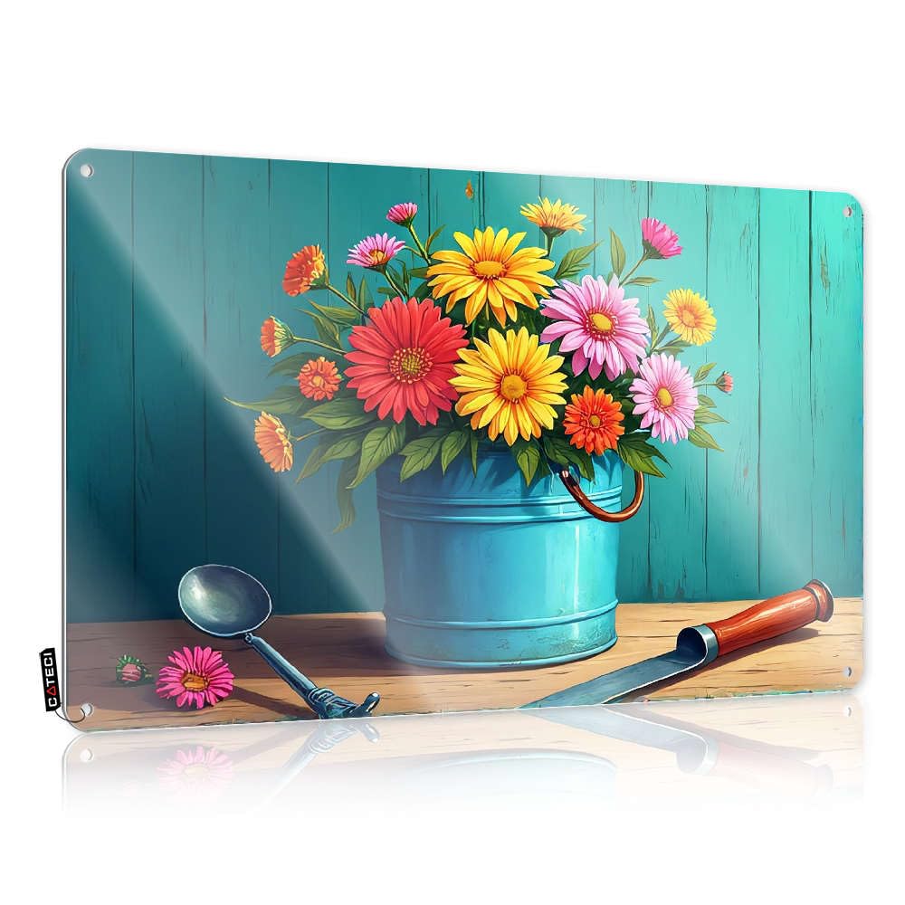A Vibrant Bouquet Of Colorful Flowers In A Blue Bucket. Decore Gorgeous - Funny Sign Retirement Gift Vintage Wall Art(30X40CM)