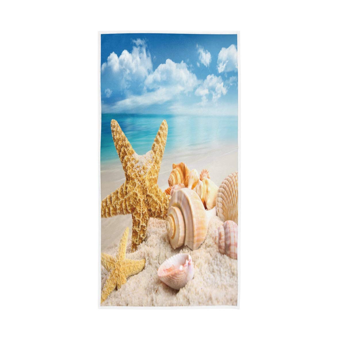 HUYGD Hand Towels Cotton Summer Starfish Seashells Beach Blue Sky Soft Towel Multipurpose Bathroom Beach Towel for Home Kitchen Swim Spa Gym, 30x15 inch