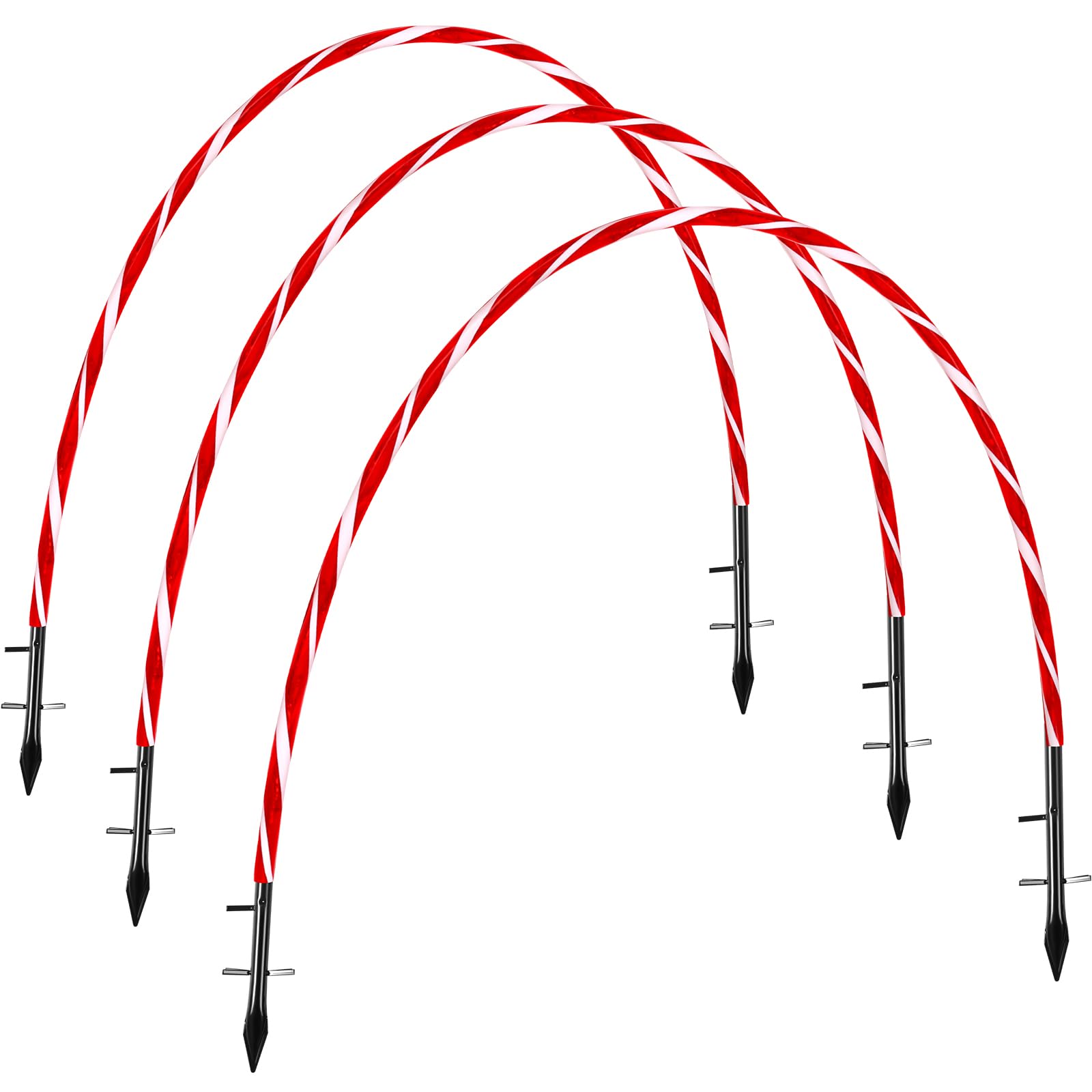 VIHOSE 10ft Christmas Candy Light Arch LED Christmas Outdoor Arches Decor with Flasher Modes Xmas Candy Cane Pathway Markers Lights for Holiday Wedding Yard Lawn Decor (Red White Stripe,3 Pcs)