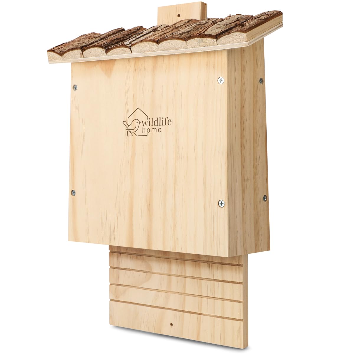 WILDLIFE HOME Großer Schwerer Fledermauskasten mit Rindendach nach NABU - Fertig Montiert & 100% Wetterfest - Verschraubt, Fledermaus-Haus & Nistkasten Fledermäuse, Sommer & Winterquartier
