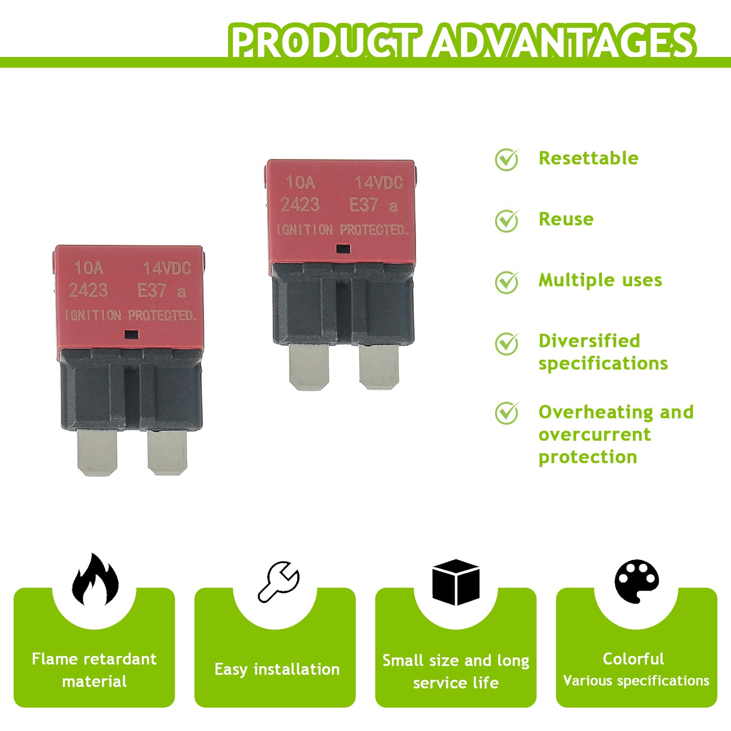 10A DC 12V-14V Auto Reset Circuit Breaker ATC/ATO Low Profile T1 Mini Blade Fuses Breakers for Car Trucks Marine Boat RV Solar and More,2 Pack — Amazon image 6