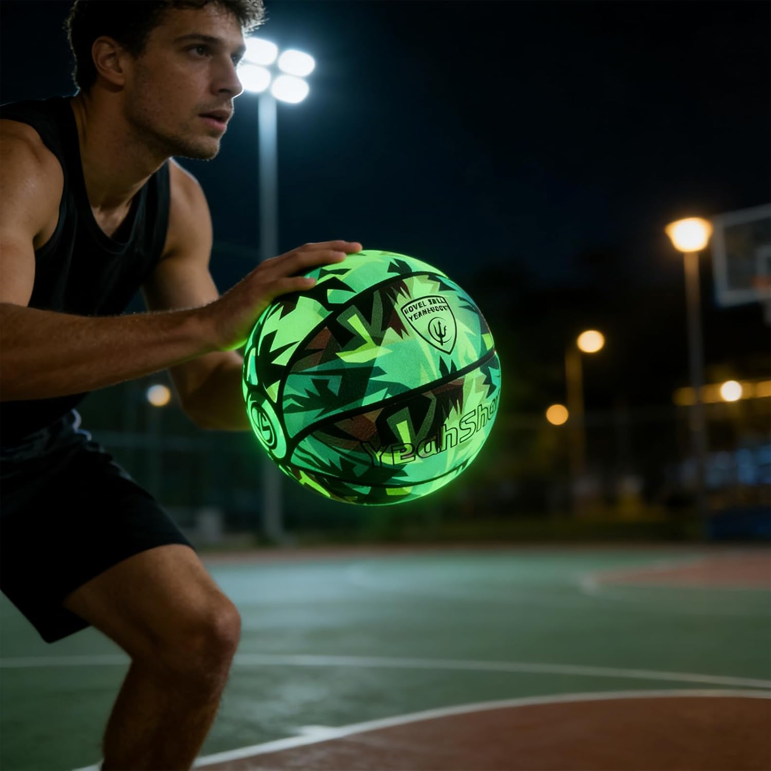 Tie-Dye Glow in the Dark Basketball-First Artistic Night Glow Ball, Size 7, Includes Air Pump&Bag, Essential for Outdoor Courts,Ultimate Novel Gift