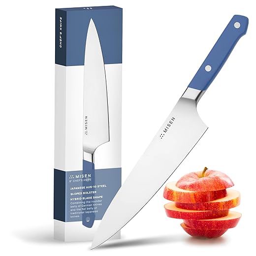 Misen Chef Knife - 8 Inch Professional Kitchen Knife - High Carbon Stainless Steel Ultra Sharp Chef's Knife, Blue