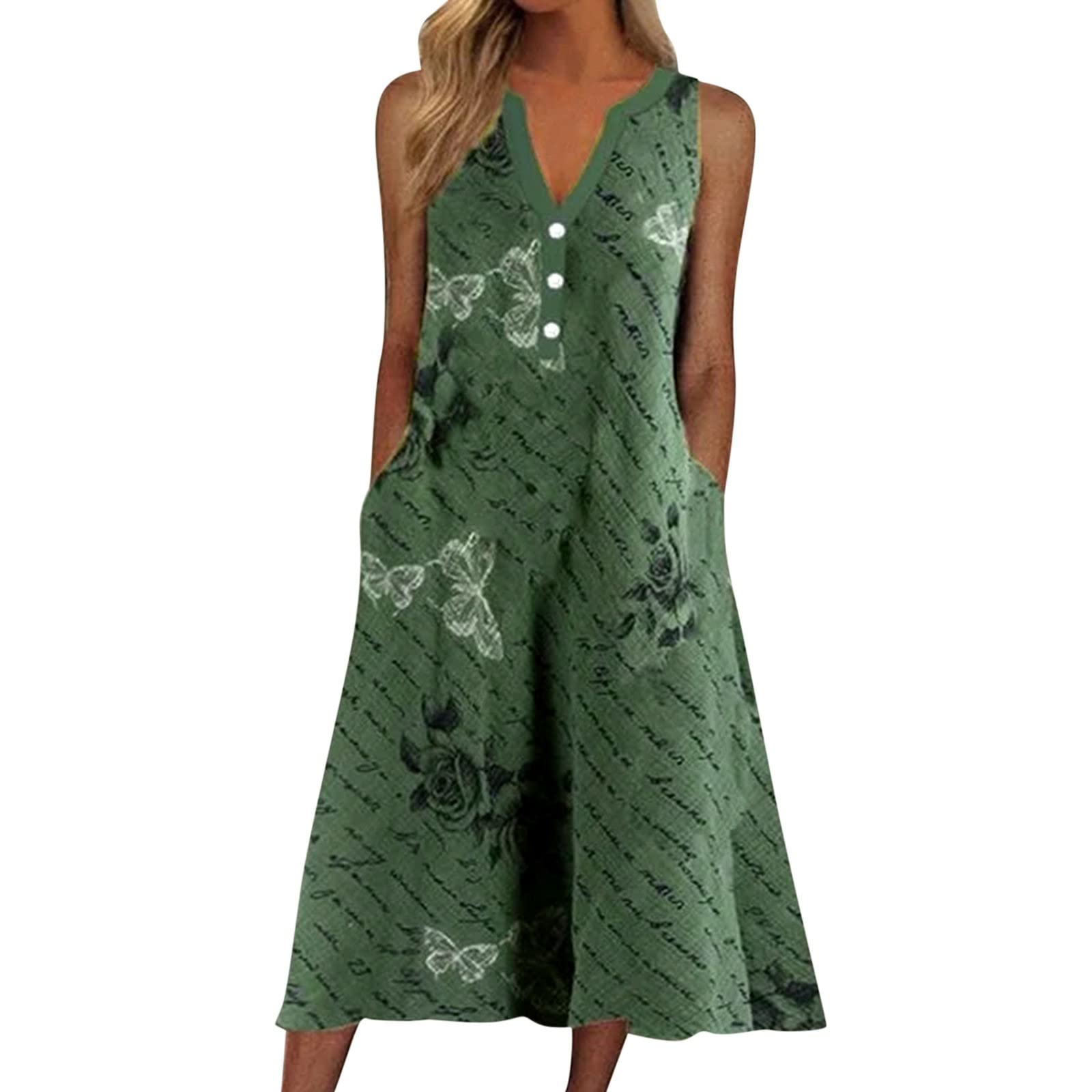Robe longue décontractée à boutons frontaux et décolleté en V fluide - 8