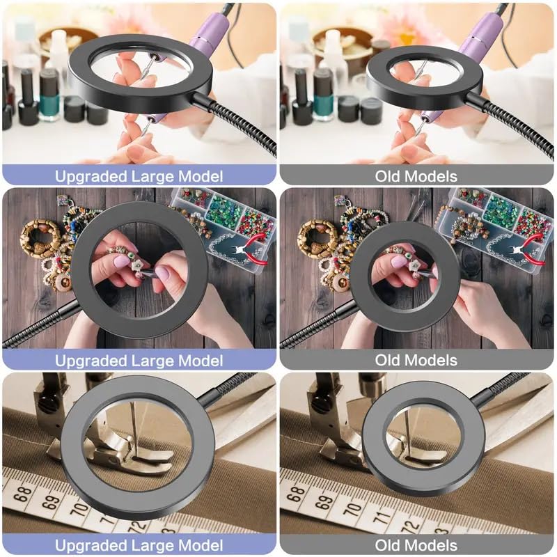 Image of BROLAVIYA Overhead 5X Magnifying Glass with 12cm Led Light, 3 Color Modes Dimmable, Flexible Hose Metal Arm, Magnifier Desk Lamp for Crafts, Makeup, Reading, Photography - Silver