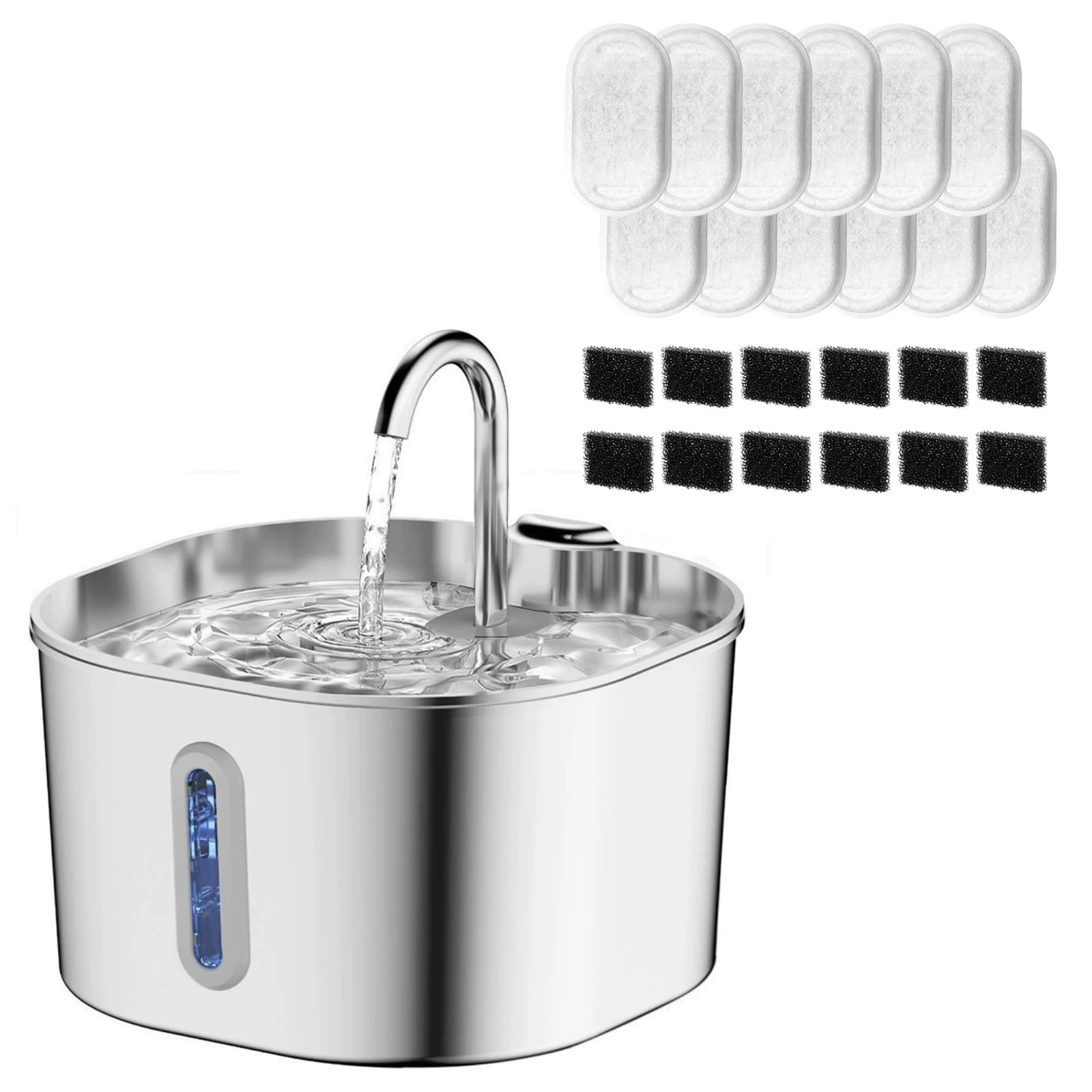 CatVitalis Fuente Gatos Acero Inoxidable, Protege a tu Gato de la deshidratación y los Problemas urinarios, Fuente Agua Gatos Automática 2,2L con Triple Filtración, Bomba Silenciosa