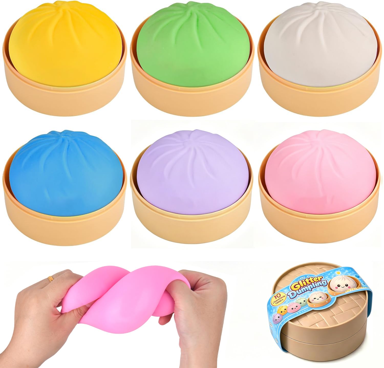 6 Pcs Dumpling Squishy, Giant Mystery Dumplings Squishy Fidget Toys for Kids & Adults, Bao Bun Sensory Squeeze Toys, Squishies for Autism Anxiety Relief Decompression