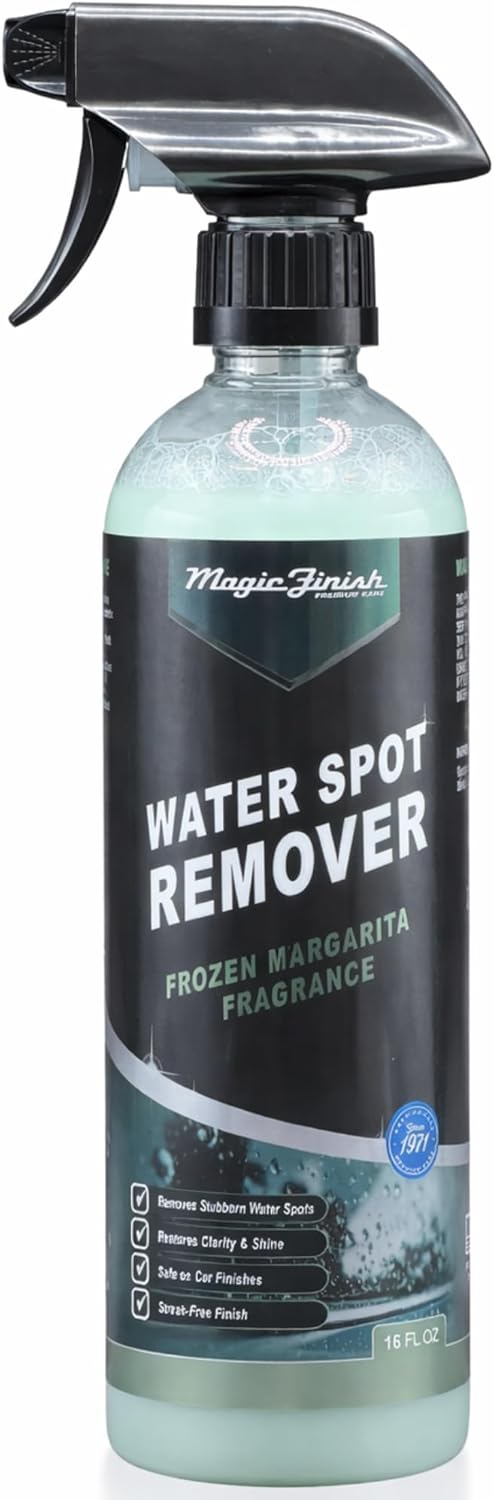 Magic Finish Hard Water Spot Remover for Cars - 70% Glycolic Acid Mineral Dissolver for Glass, Paint, Chrome - 16oz Frozen Margarita Scent