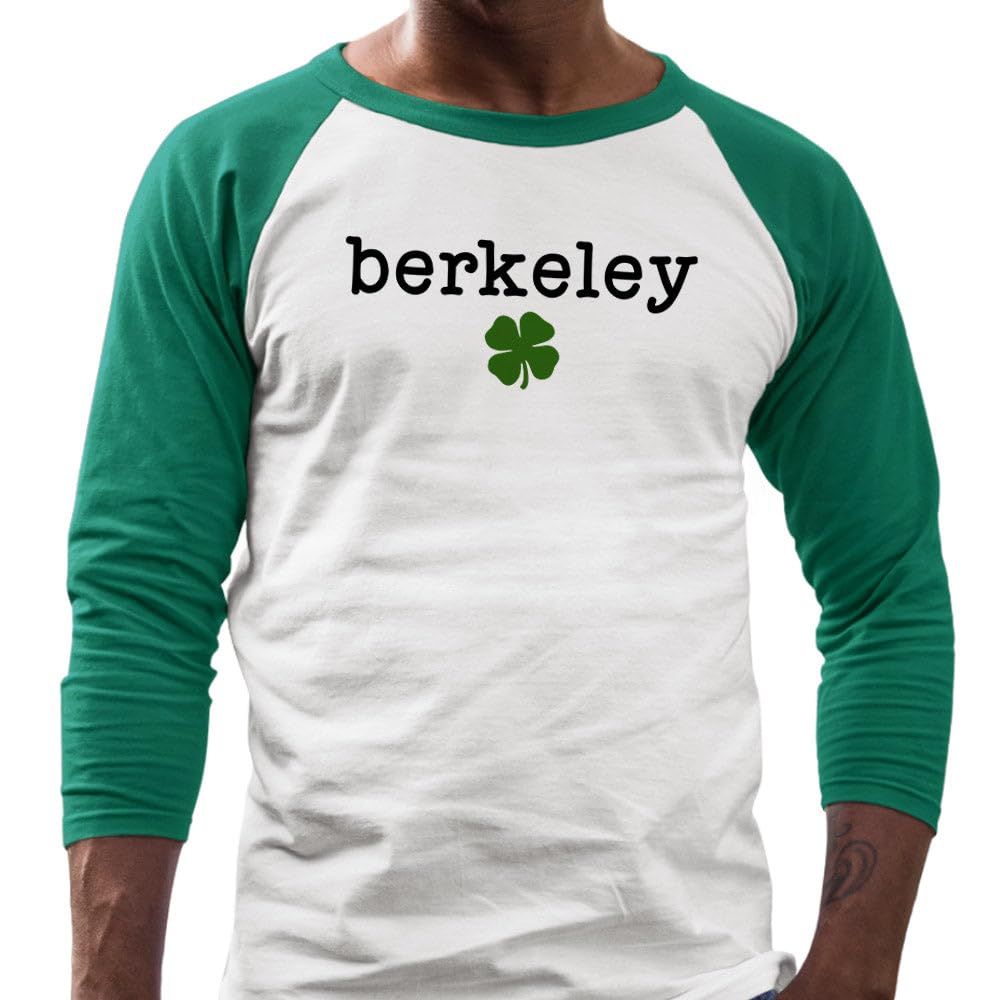 TeesAndTankYou Berkeley Shamrock Three-Quarter Raglan Sleeve Baseball Shirt Unisex X-Small White/Kelly