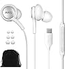 SAMSUNG AKG Earbuds Original USB Type C In-Ear Earphone Headphones with Remote & Mic for Galaxy S23 Ultra, A53 5G S22 S21 FE, S20 Note 10 10, S10 Plus Braided - Velvet Pouch Included - White
